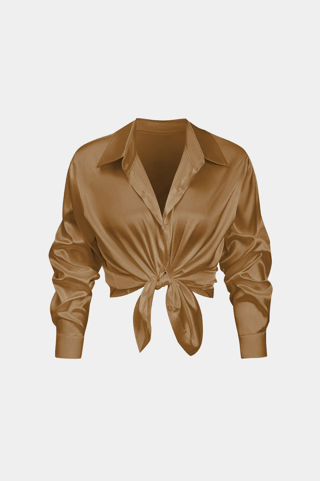 Basic solid satin shirt with long sleeves