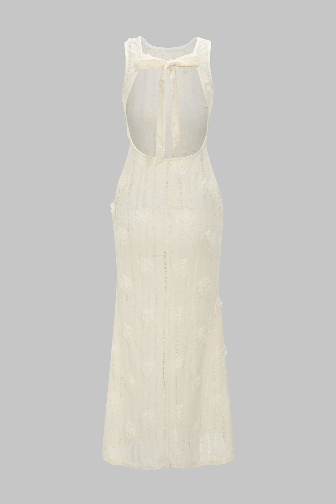 3D Floral Decor Tie-Up Sleeveless Maxi Dress