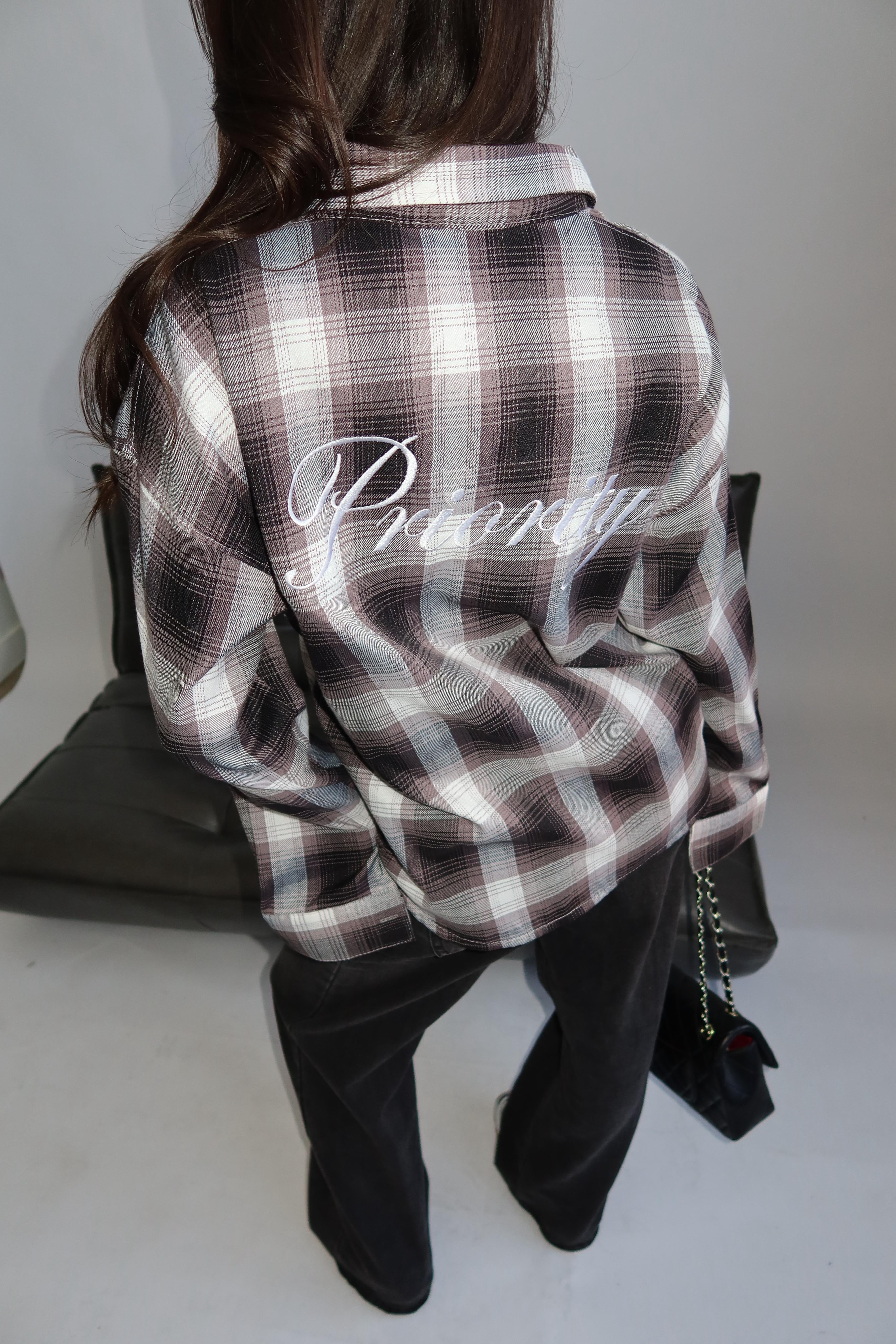 Women’s Brushed Plaid Button Shirt – Relaxed Luxe Layering Essential