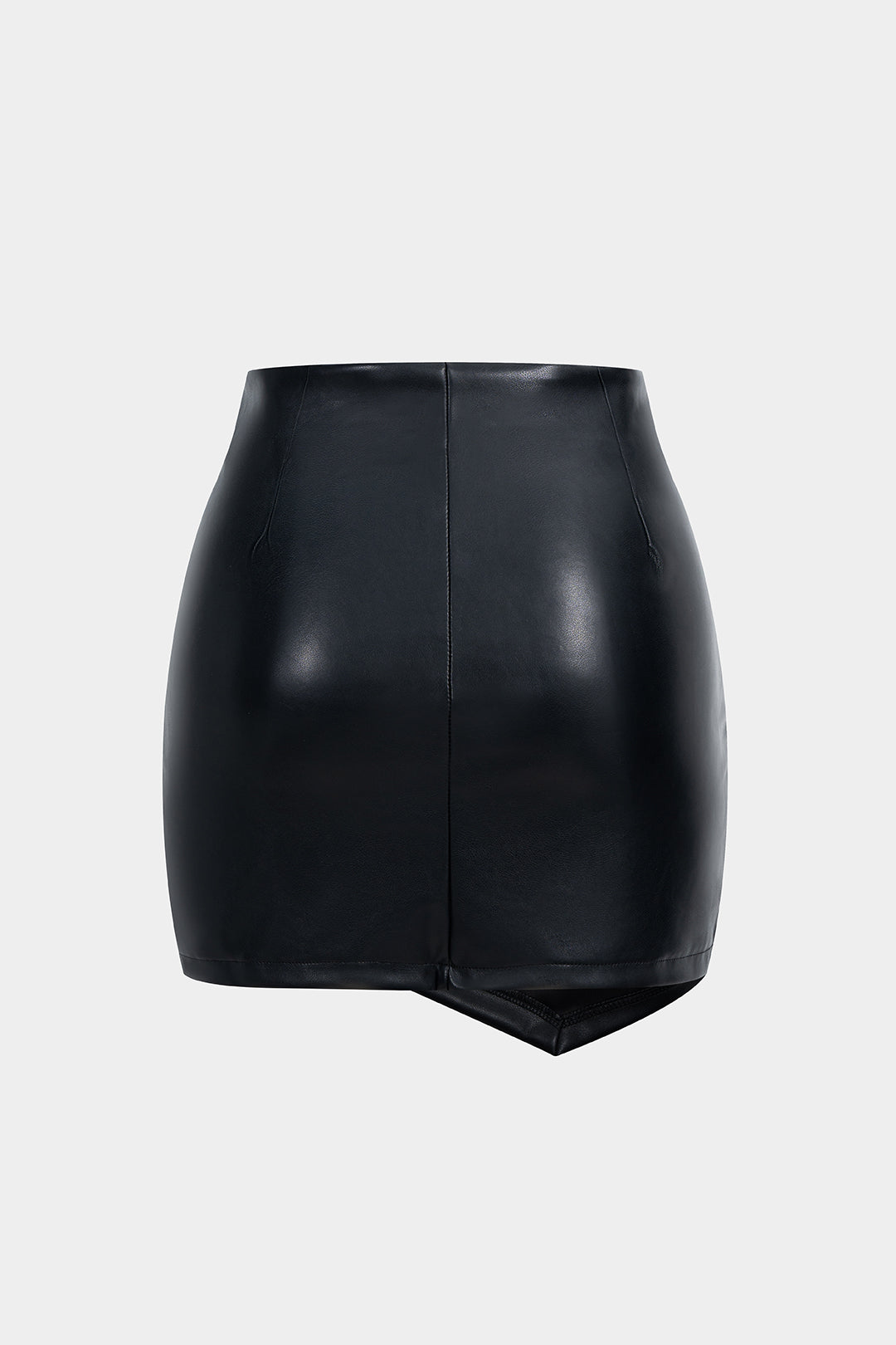Asymmetric mini skirt in faux leather with ruffles