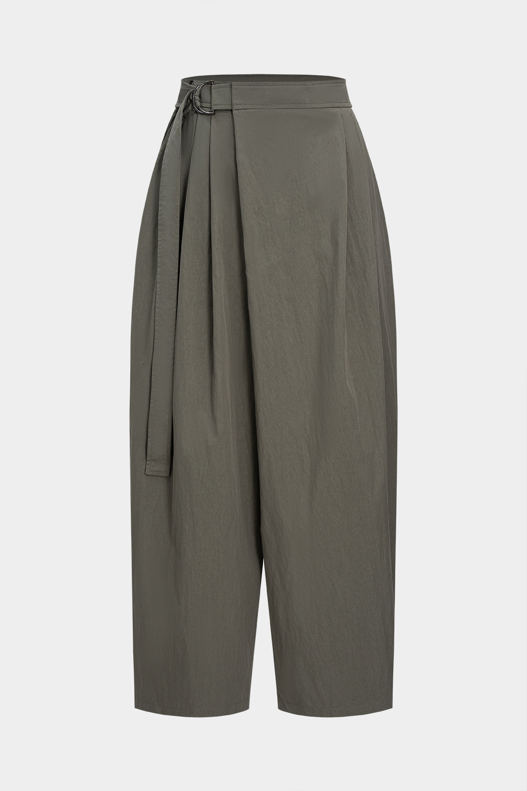 Asymmetrical Pleated Belted Pants