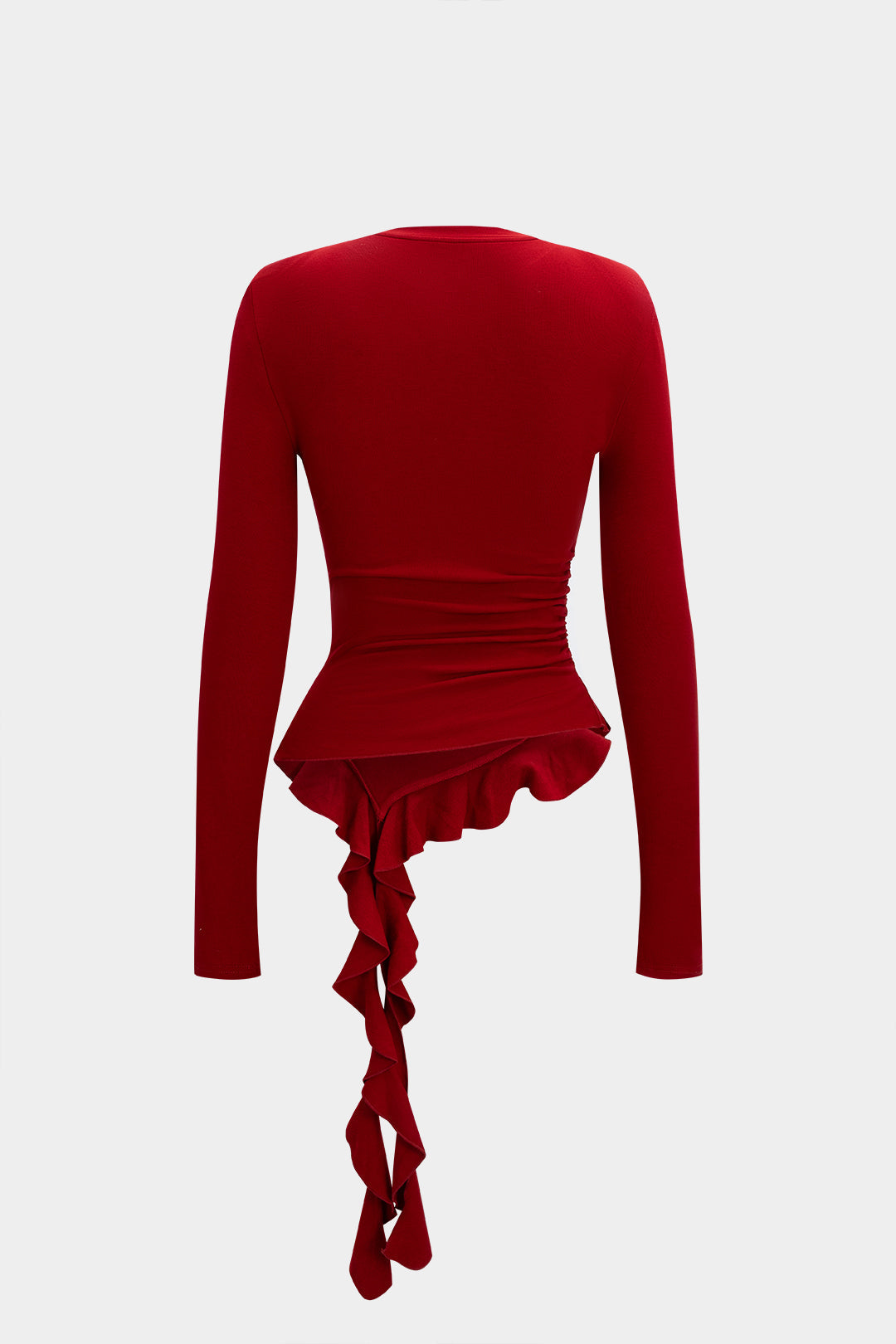 Women's Ruched Peplum Top – Asymmetric Ruffle Hem Long Sleeve