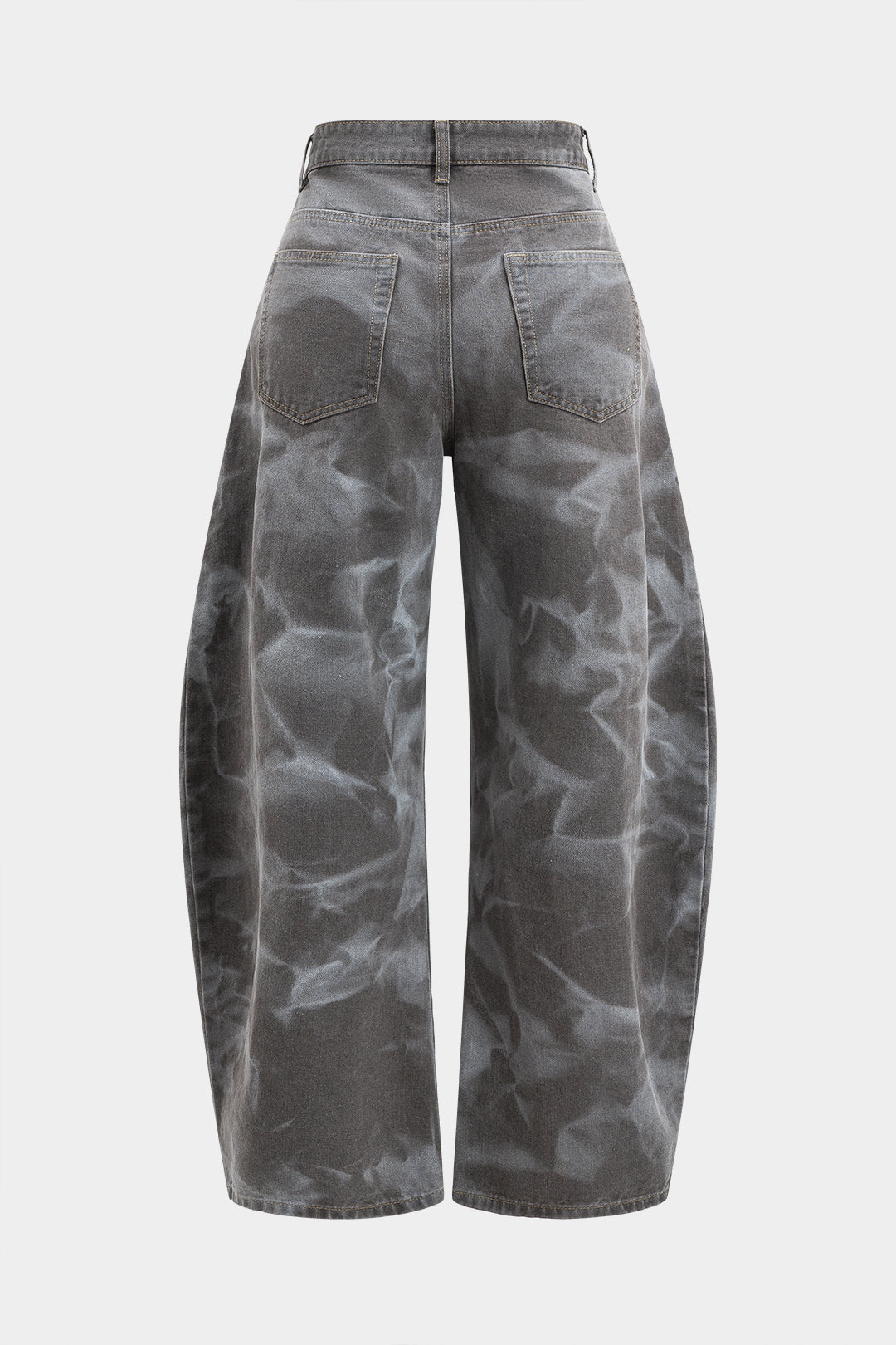 Abstract print denim barrel jeans