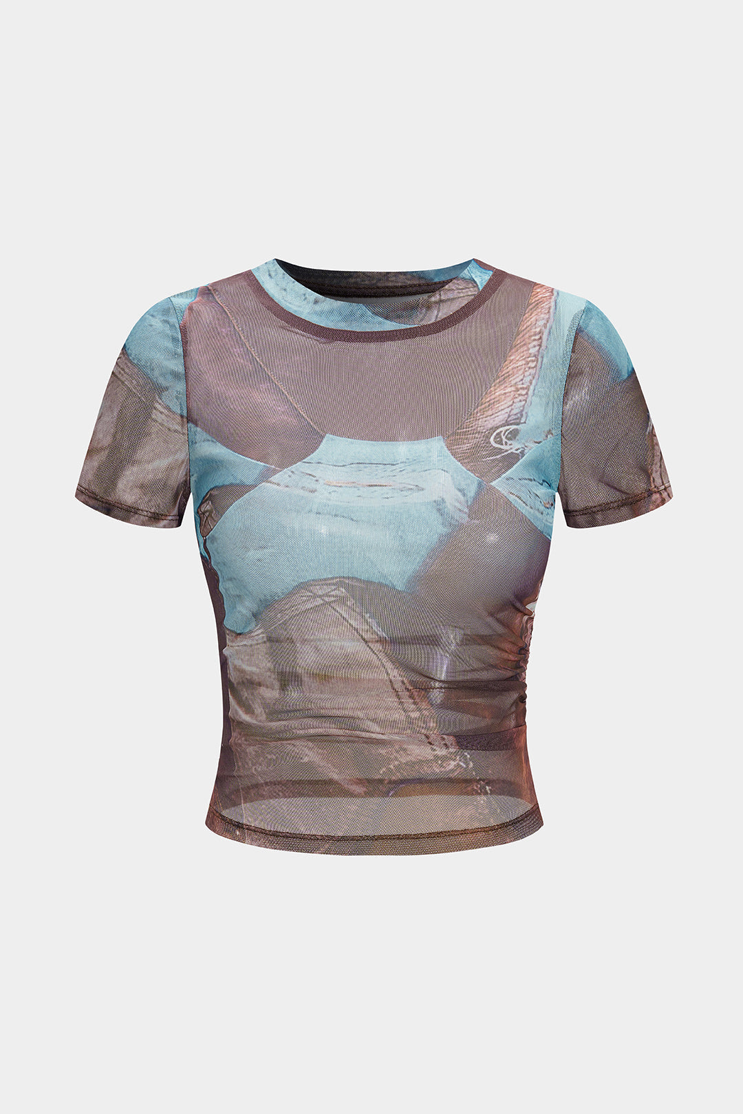 Abstract print mesh round neck short sleeve t-shirt