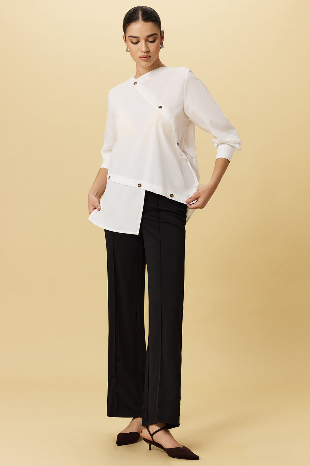Asymmetrical Button Long-Sleeve Shirt