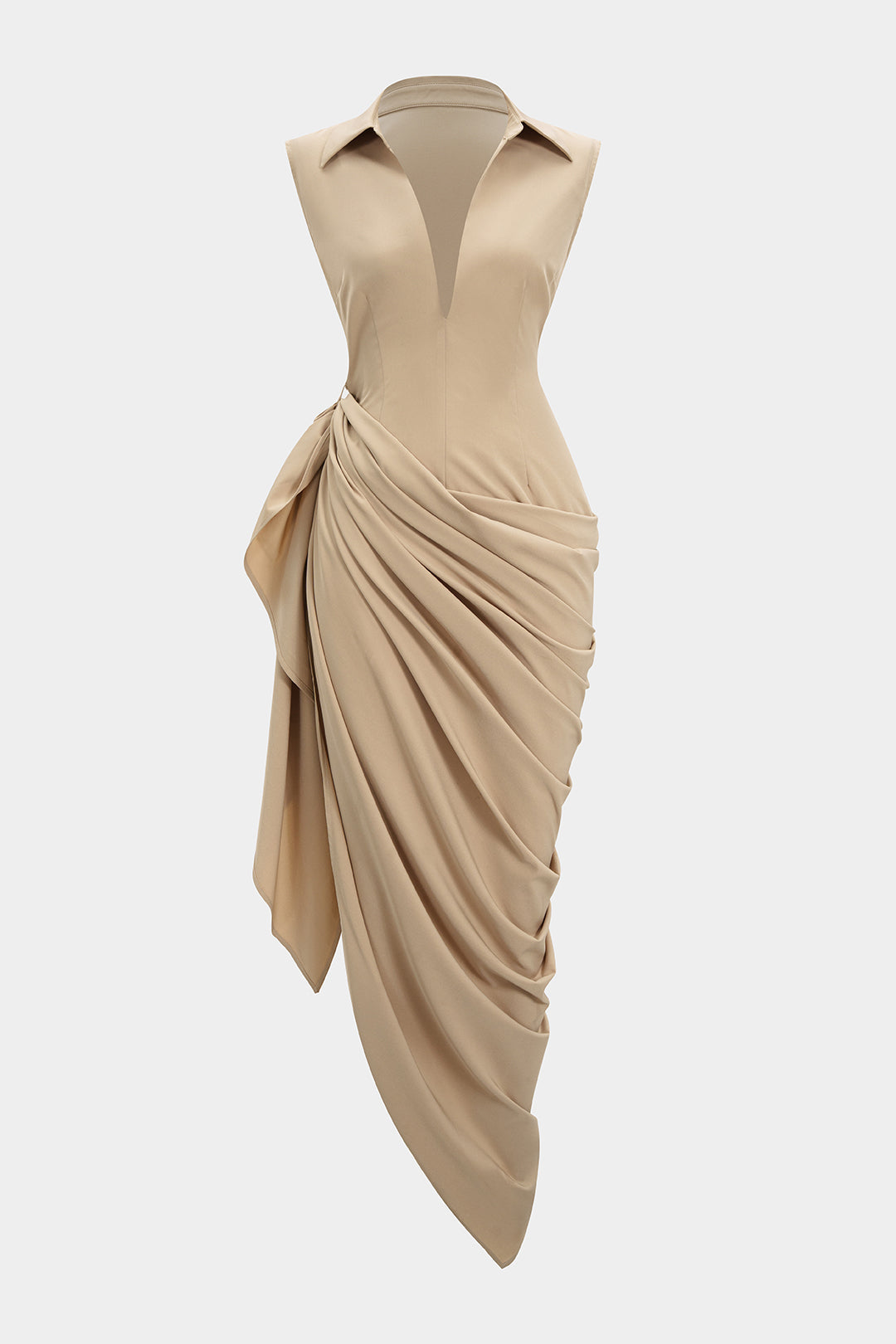 Asymmetrical Ruched Strappy Tank Sleeveless Maxi Dress