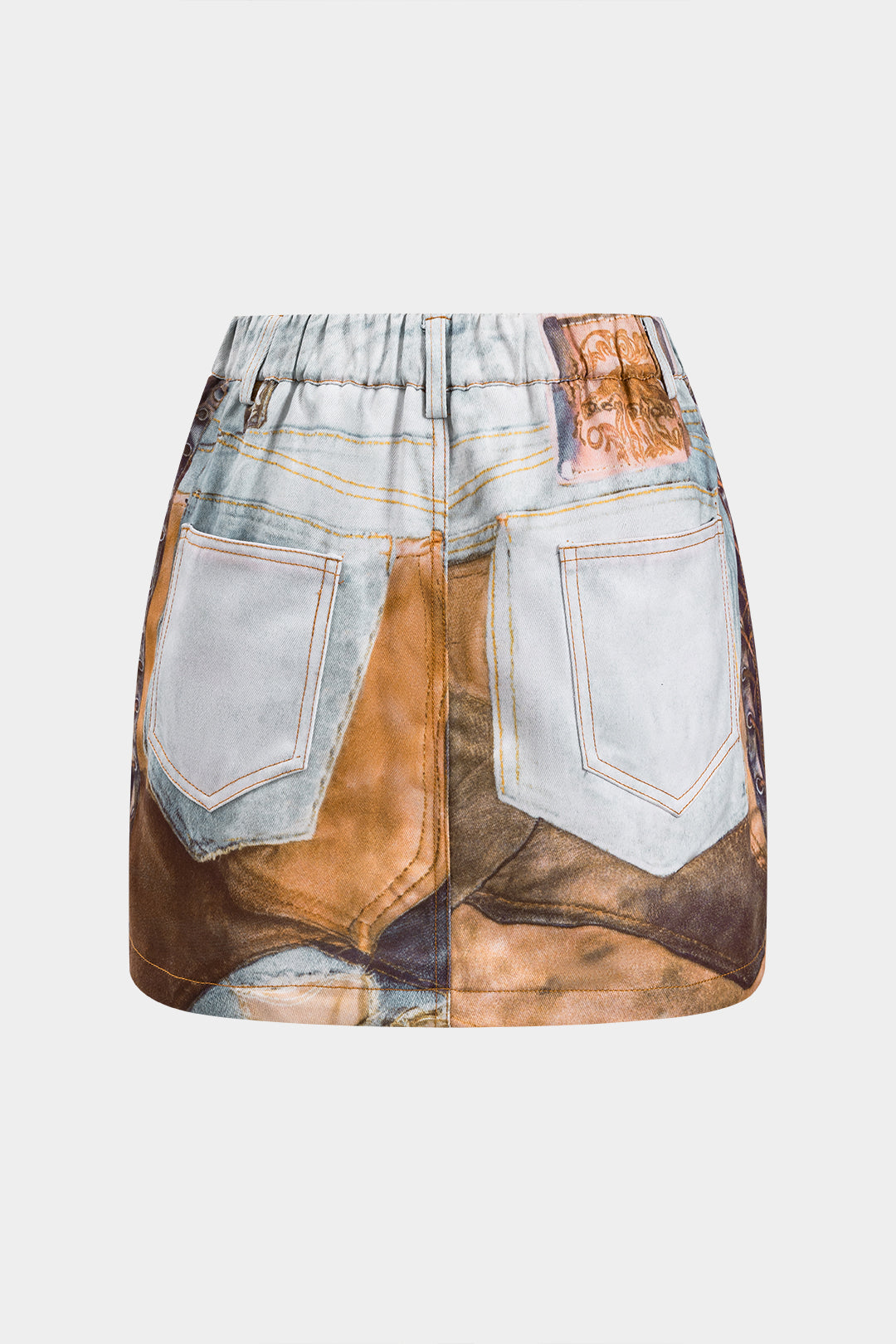 Abstract print ruffles button pocket skirt