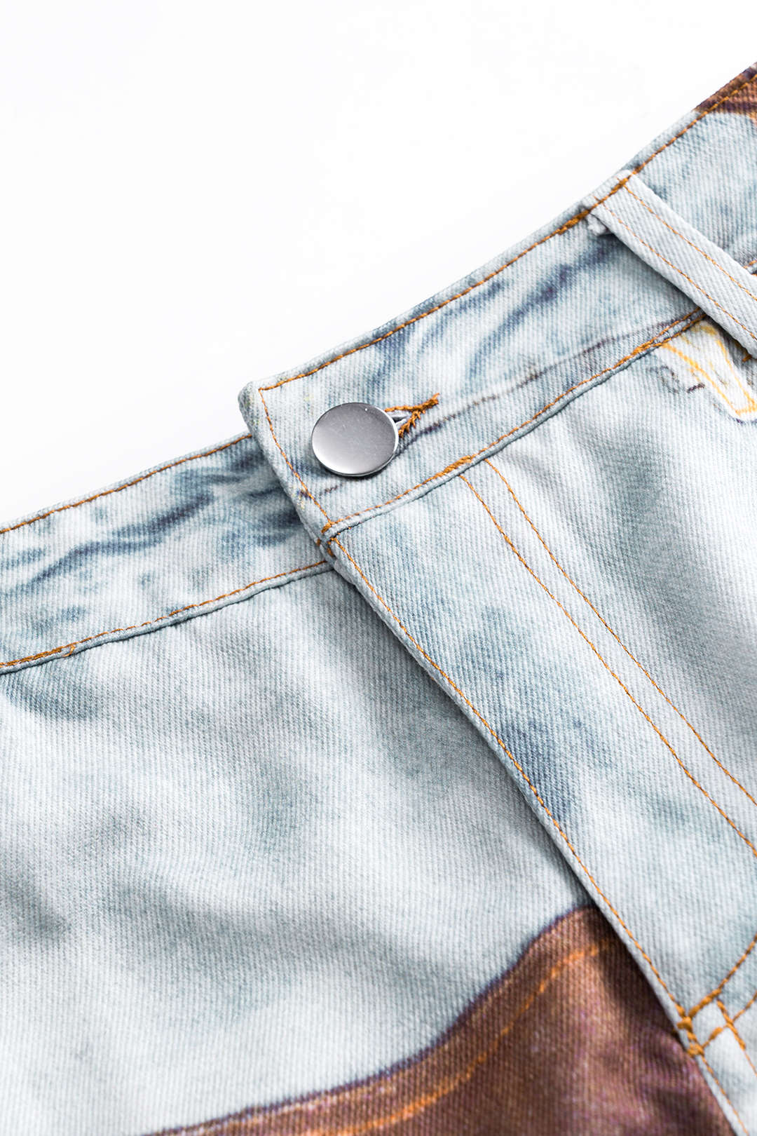 Abstract print ruffles button pocket skirt