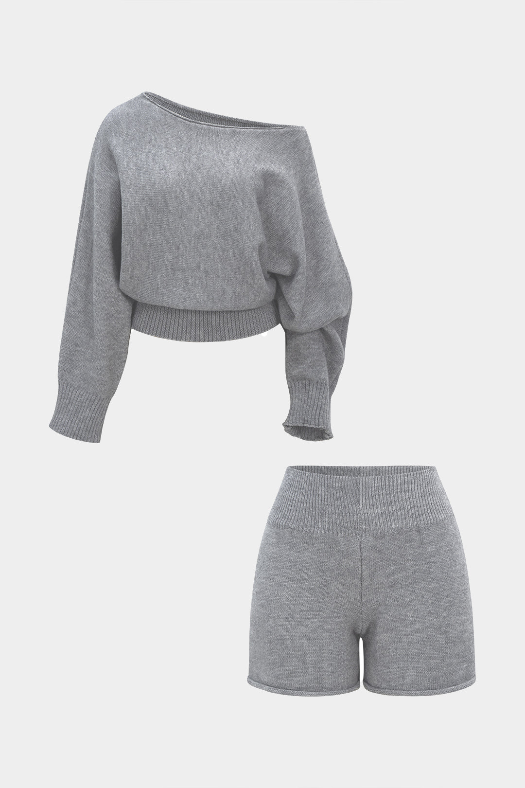 Boat Neck Sweater Long-Sleeve Top And Shorts Set