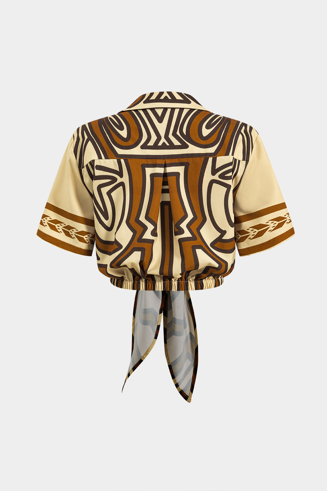 Bohemian print tie front short sleeve shirt