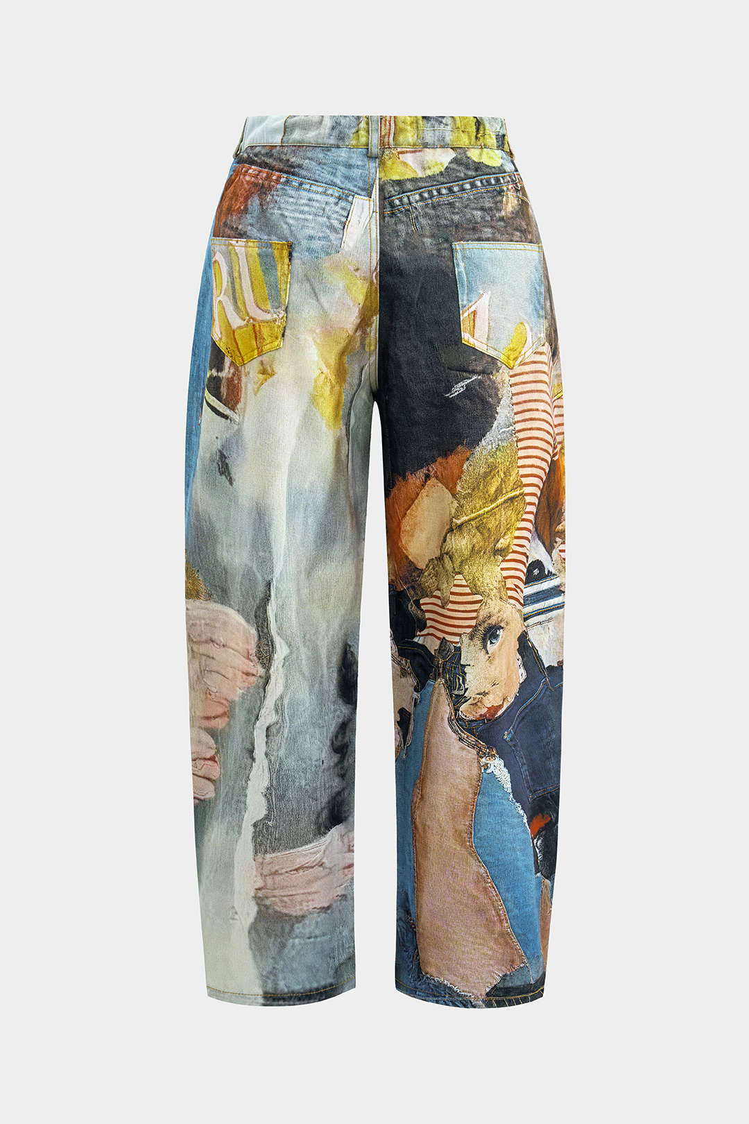 Abstract print button Wide leg pants
