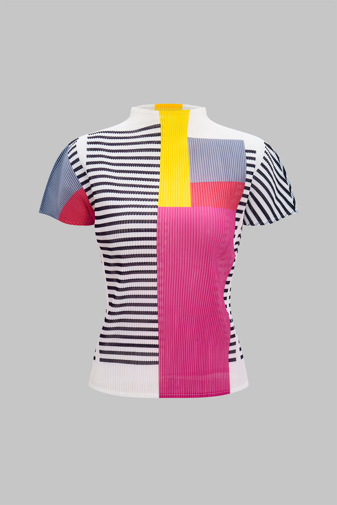 Summary Geometric Pattern Short Sleeve Top and Pleated Skirt Set