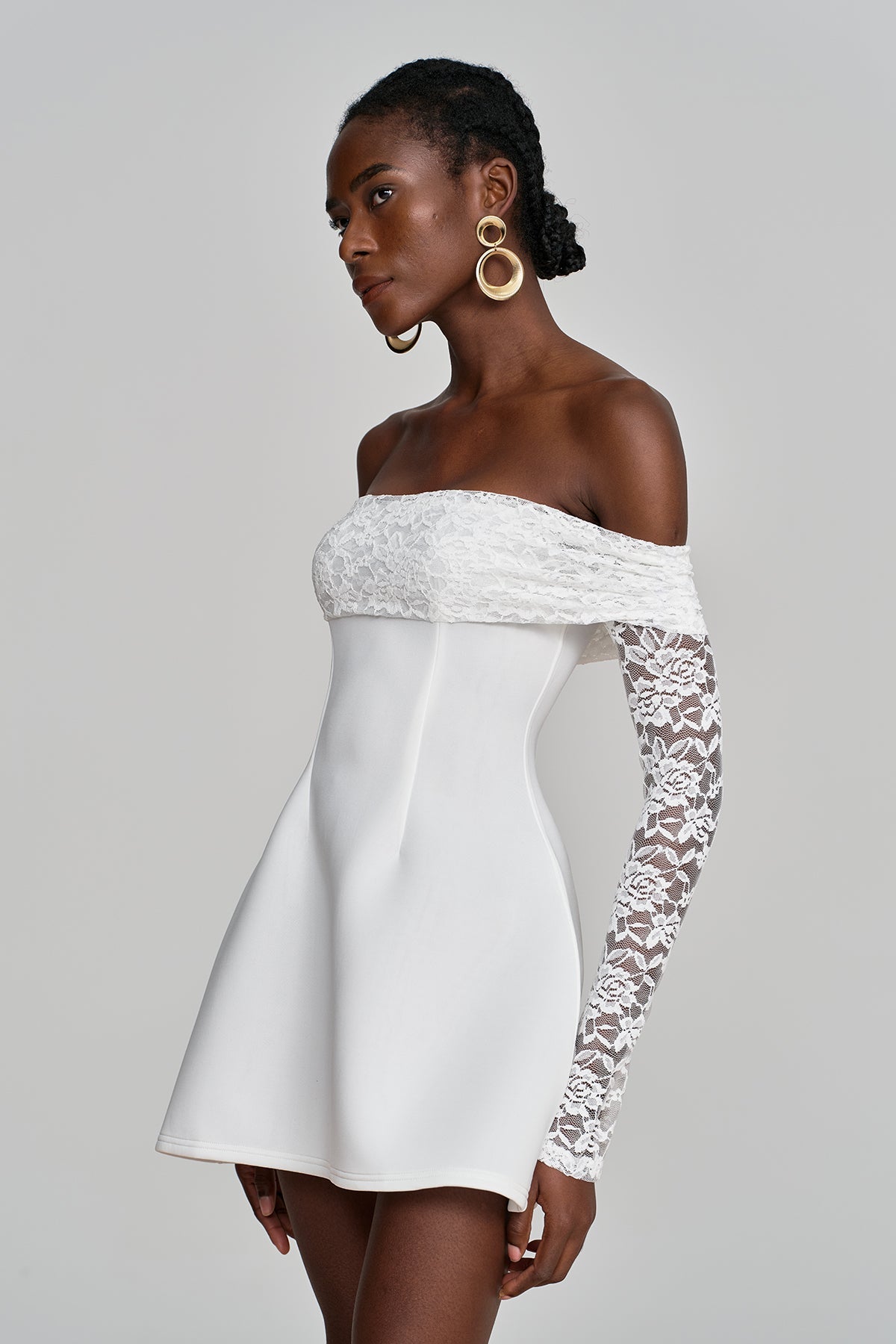 Amira Off Shoulder Lace Ruffle Mini Dress