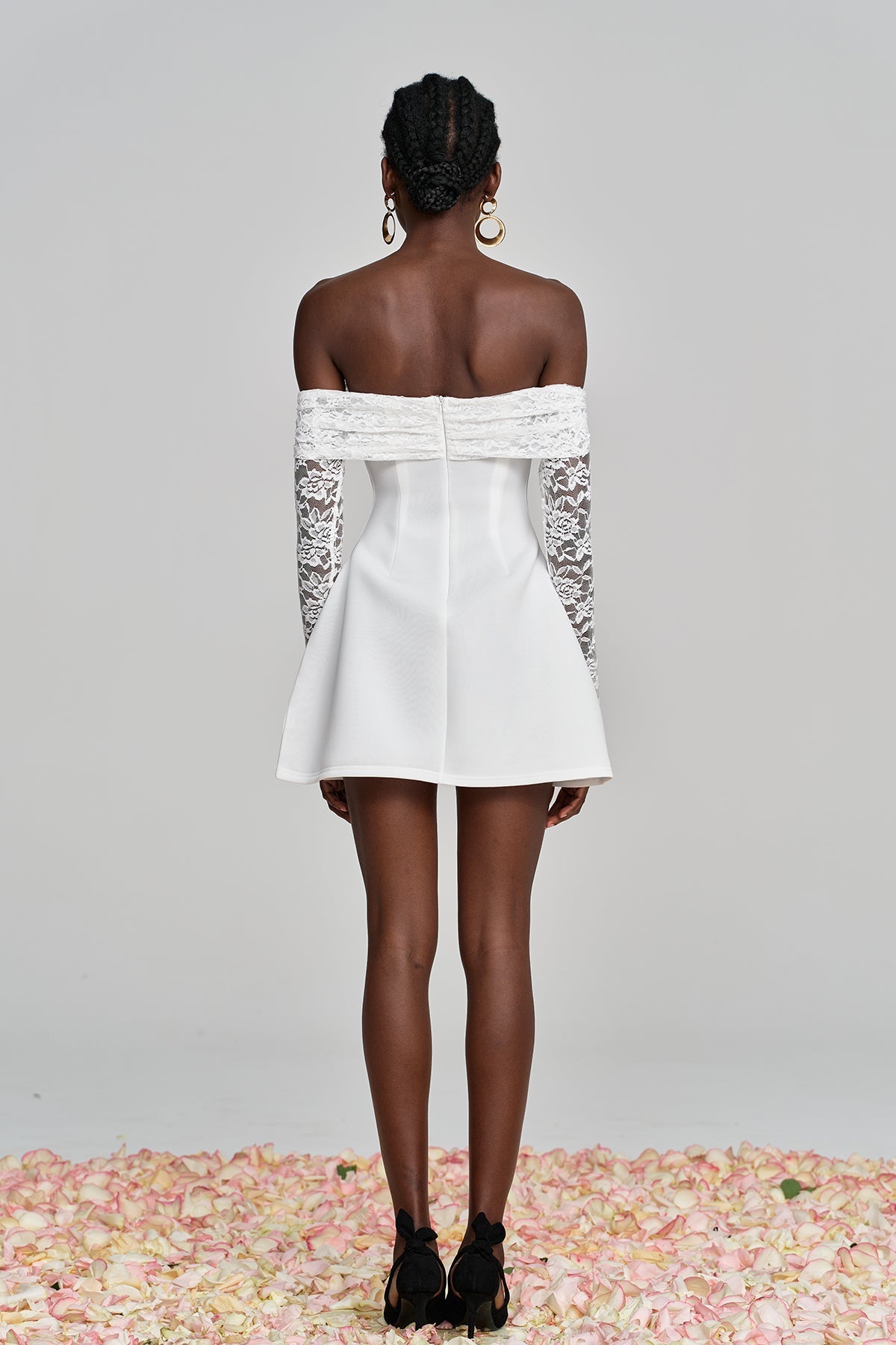 Amira Off Shoulder Lace Ruffle Mini Dress