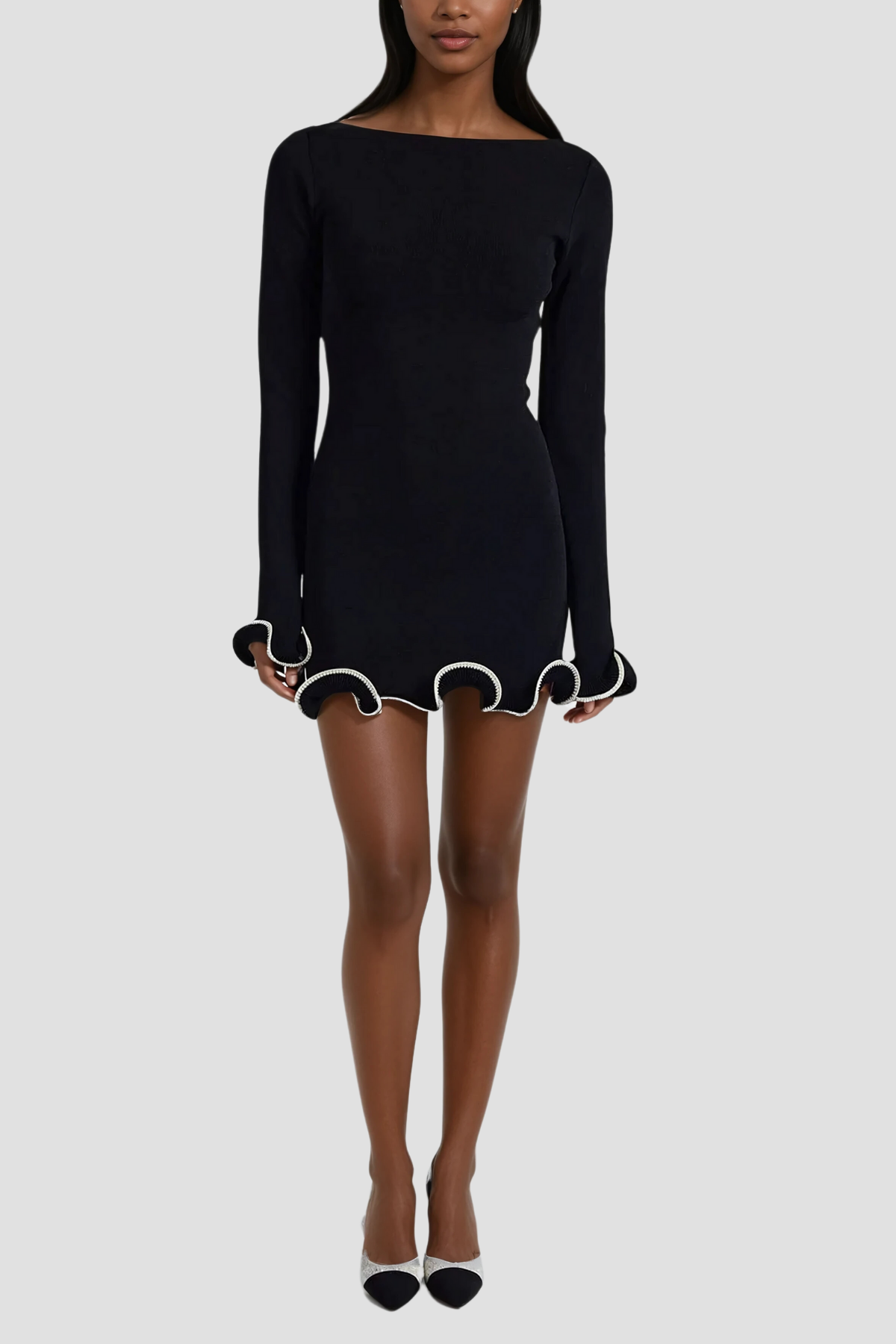 Asymmetric Wavy Long Sleeve Mini Dress – Modern Design & Sophisticated Style