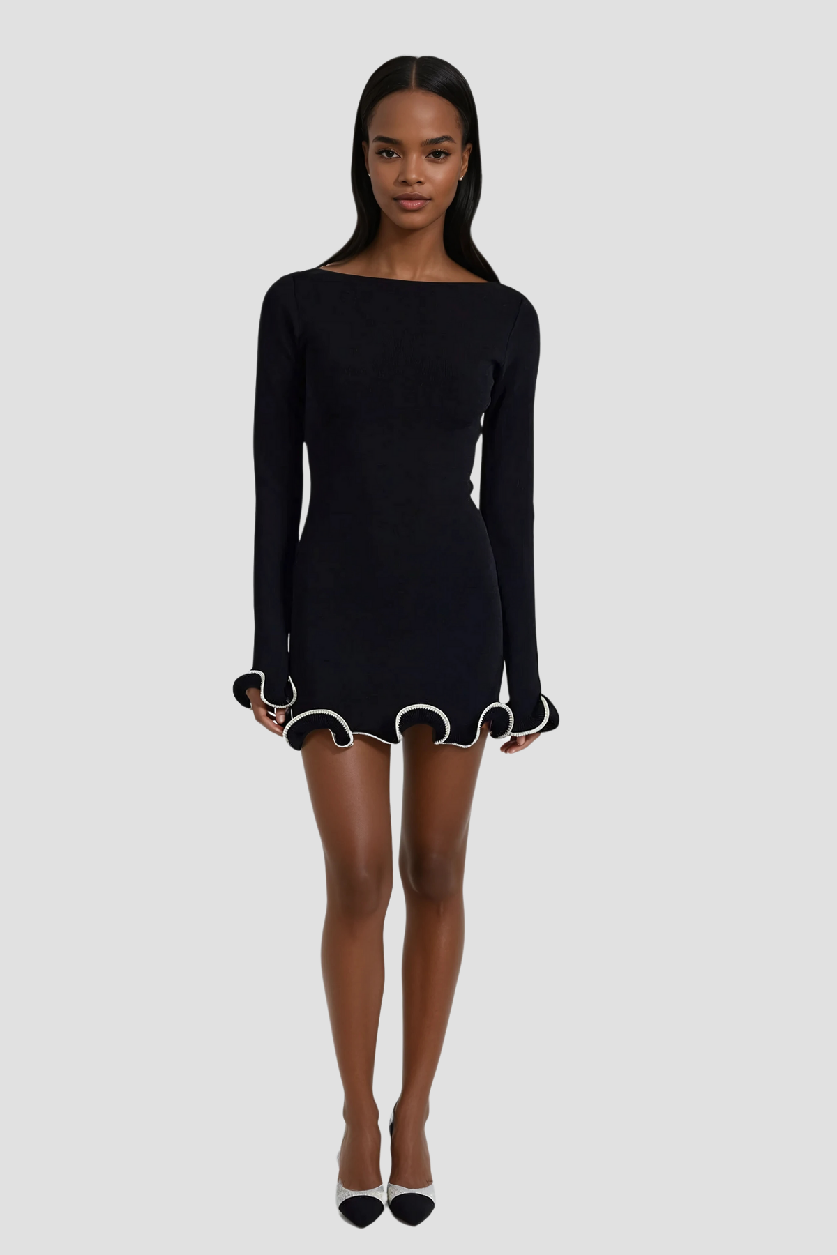 Asymmetric Wavy Long Sleeve Mini Dress – Modern Design & Sophisticated Style