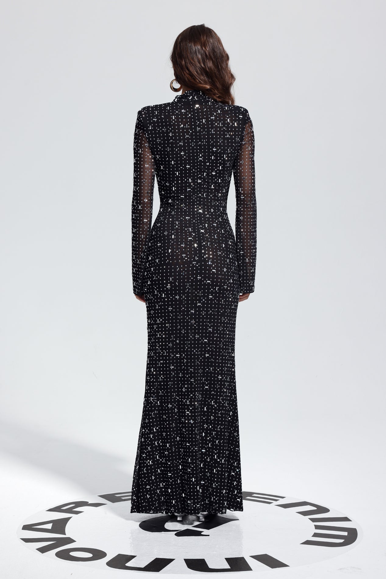 Rhinestone Bodycon Long Sleeves Maxi Dress – Elegant and Glamorous Fit