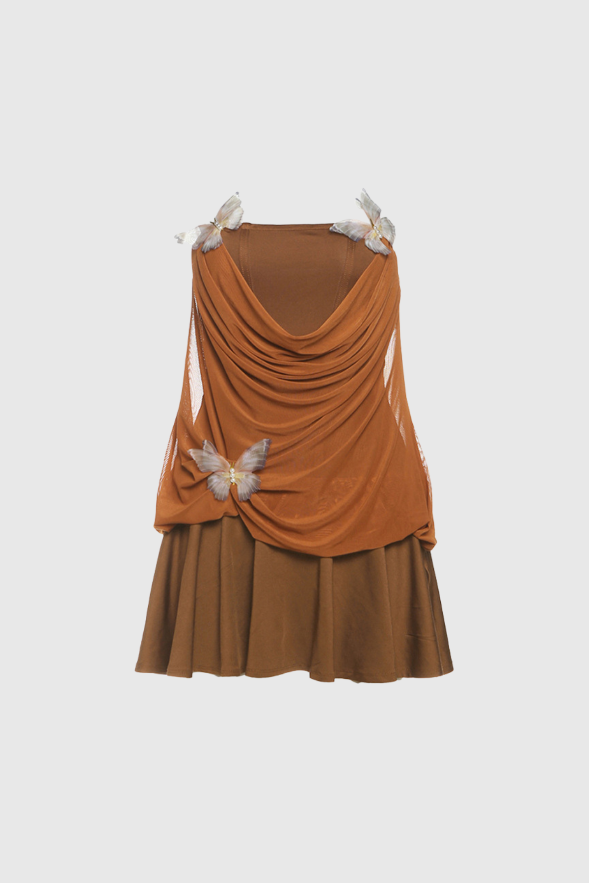 Ardelis Strapless Butterfly Mesh Ruffle Mini Dress