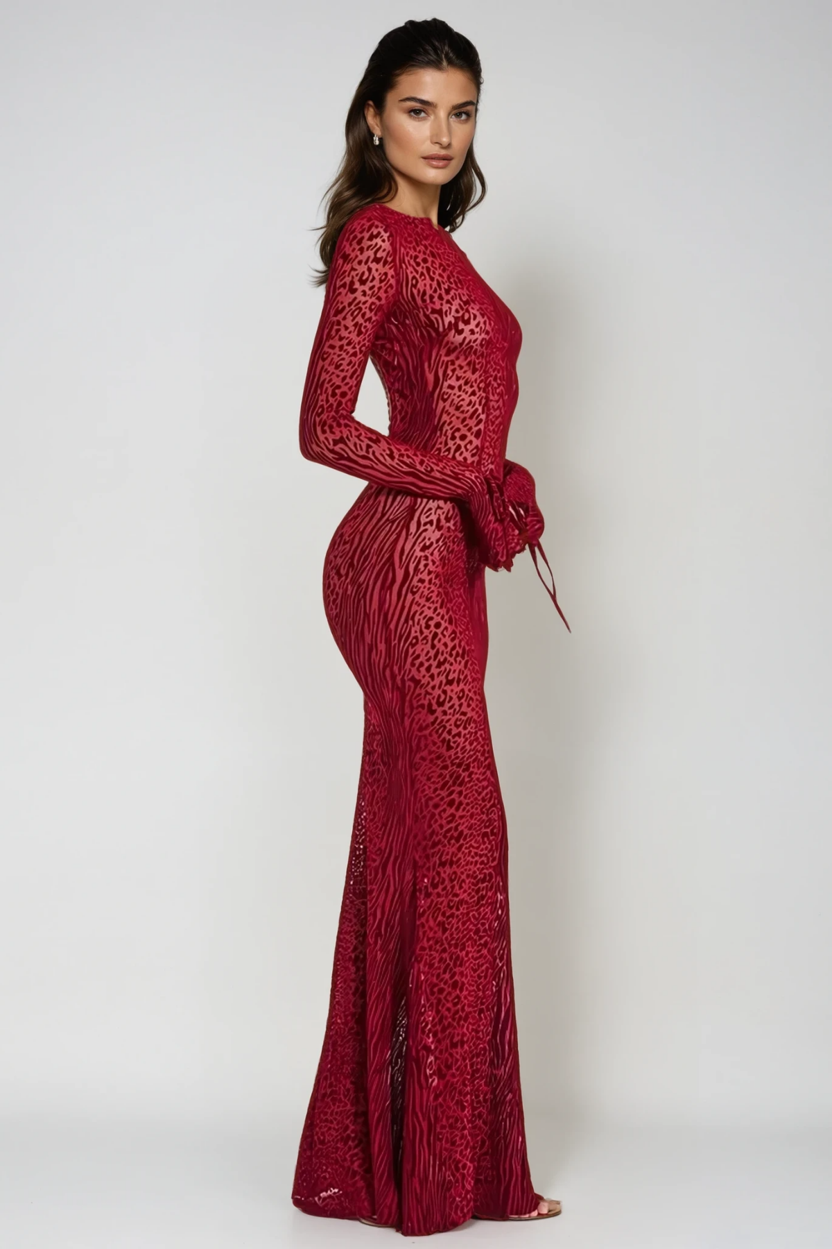 Ardelle Leopard Mesh Backless Maxi Dress