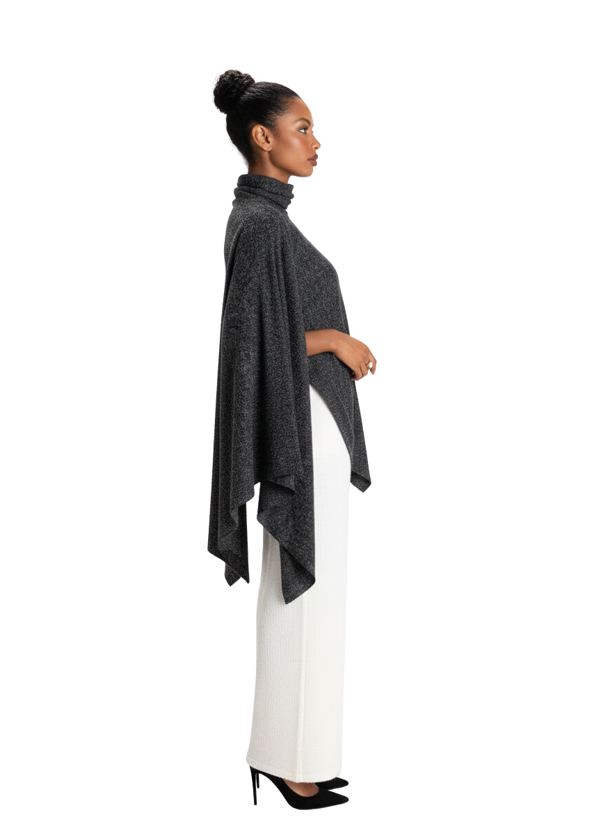 Ash Cape Relaxed Fit Turtleneck – Effortless Elegance with Flowing Silhouette 1