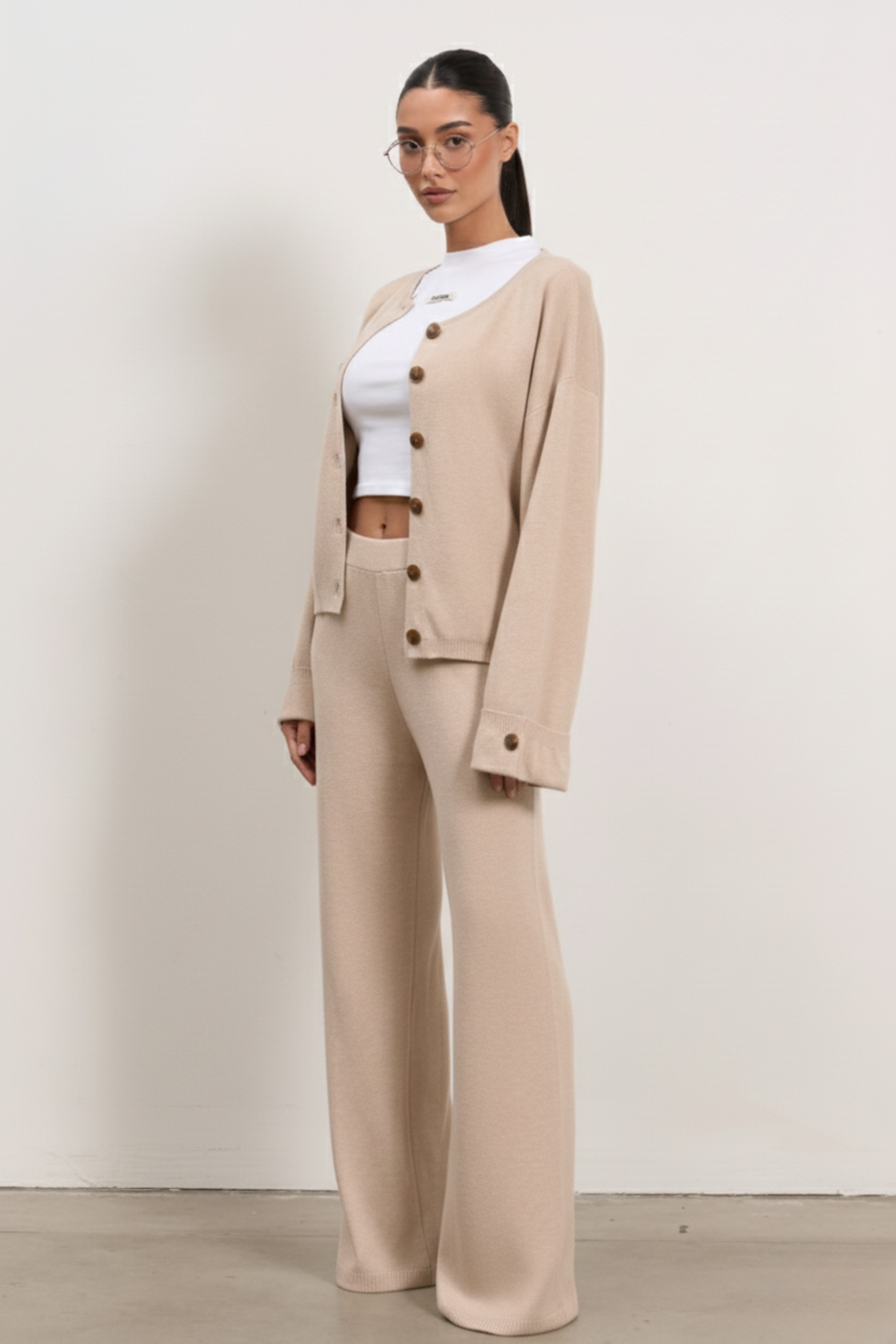 Aveline Sandy Cozy Knit Button Cardigan | BEIGE