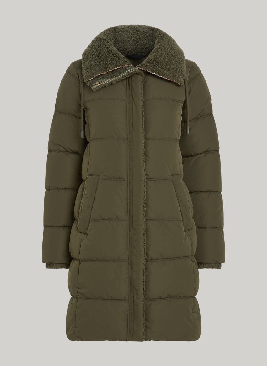 Ayla Memory Twill Long Puffer Jacket – Warm & Stylish Winter Essential | GREEN