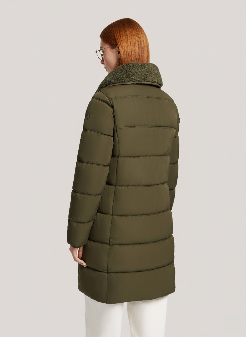 Ayla Memory Twill Long Puffer Jacket – Warm & Stylish Winter Essential | GREEN 2