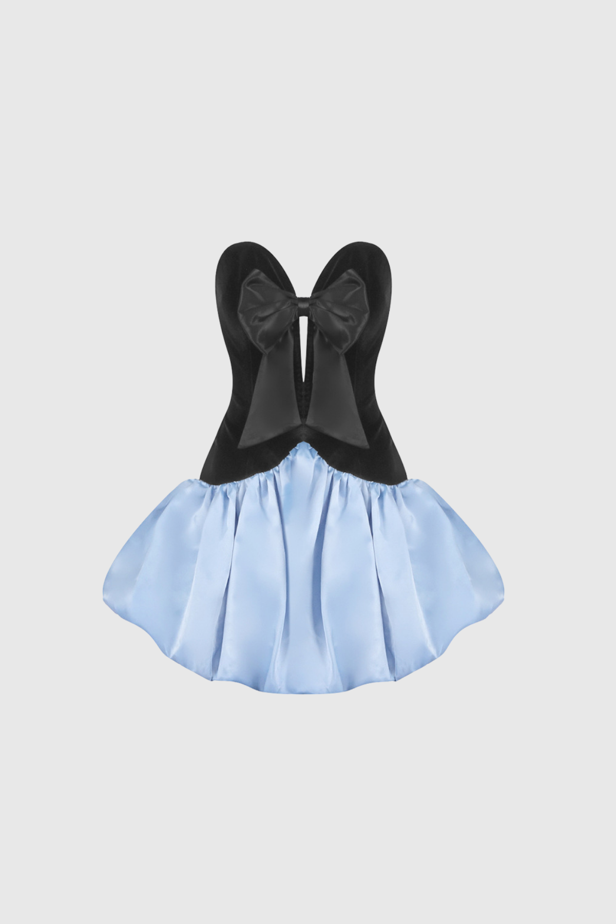 Bastian Strapless Bow Satin Puffy Mini Dress