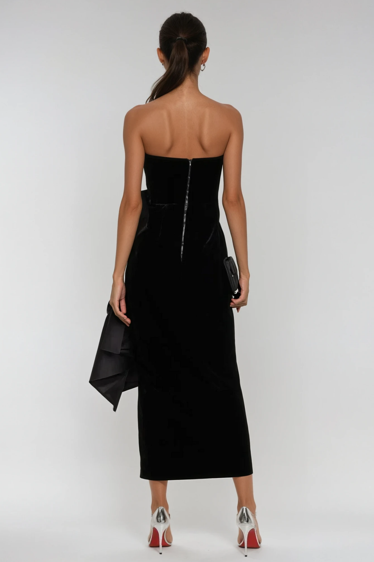 Beroe Strapless Asymmetric Bow Split Maxi Dress