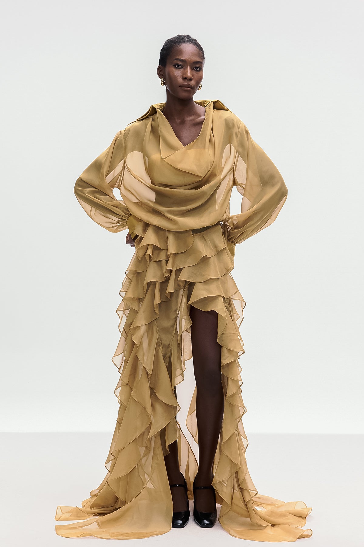 Bolat Ruffle Asymmetric Split Maxi Dress