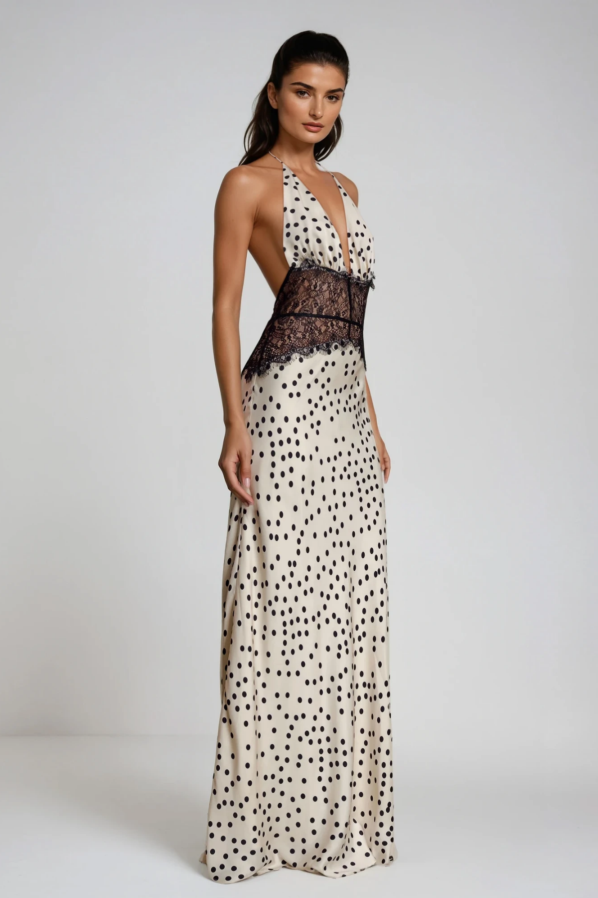 Bowie Lace Plunge Dot Maxi Dress
