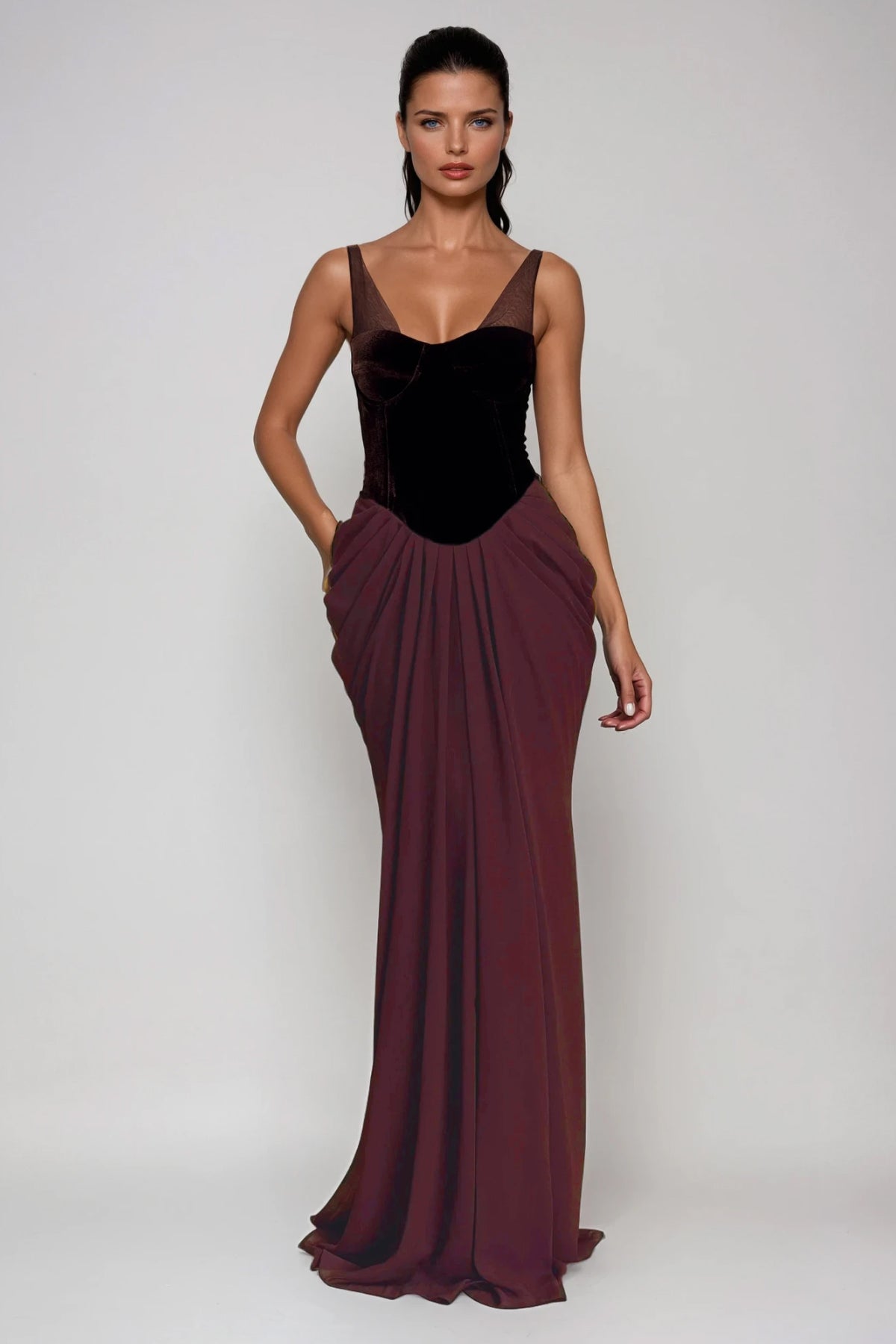 Boyan Mesh Ruch Maxi Dress