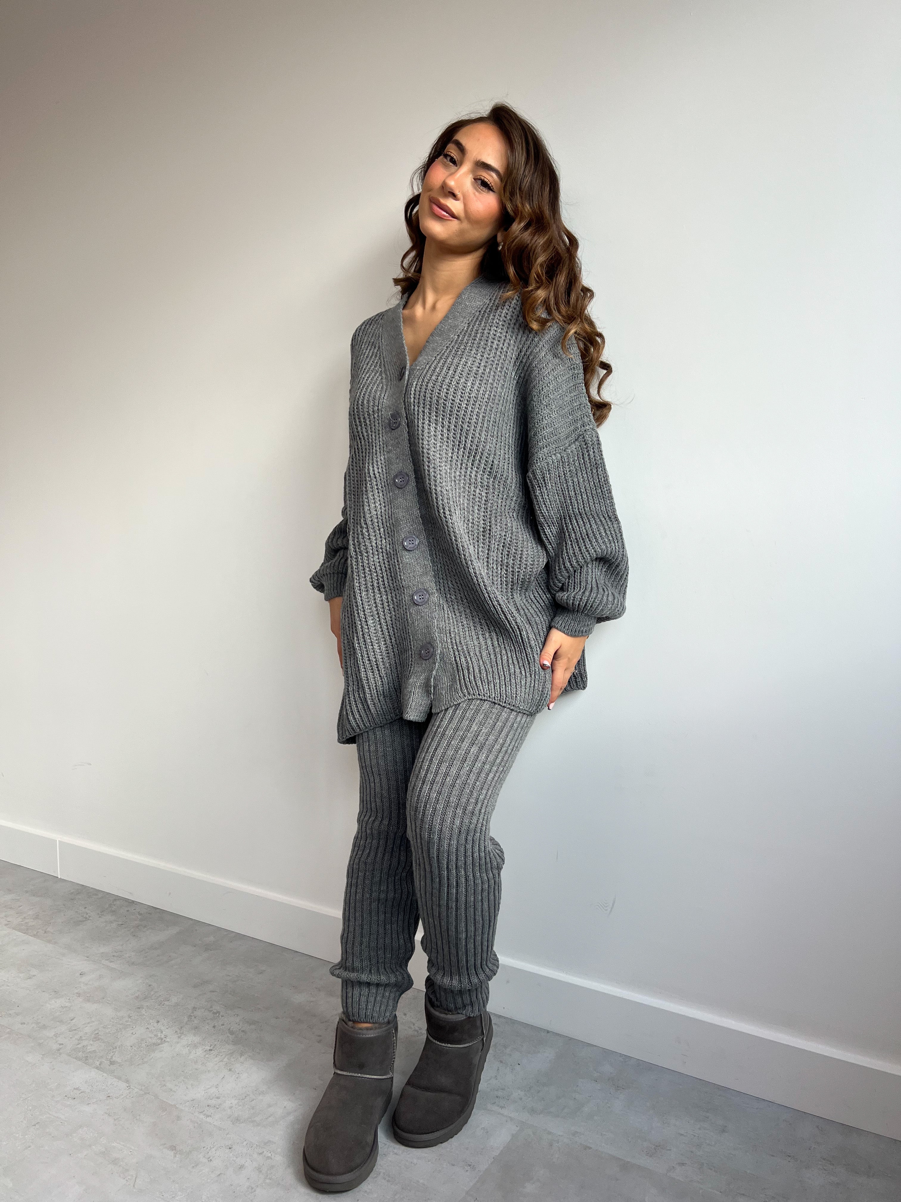Long Vest Knit Set Grey