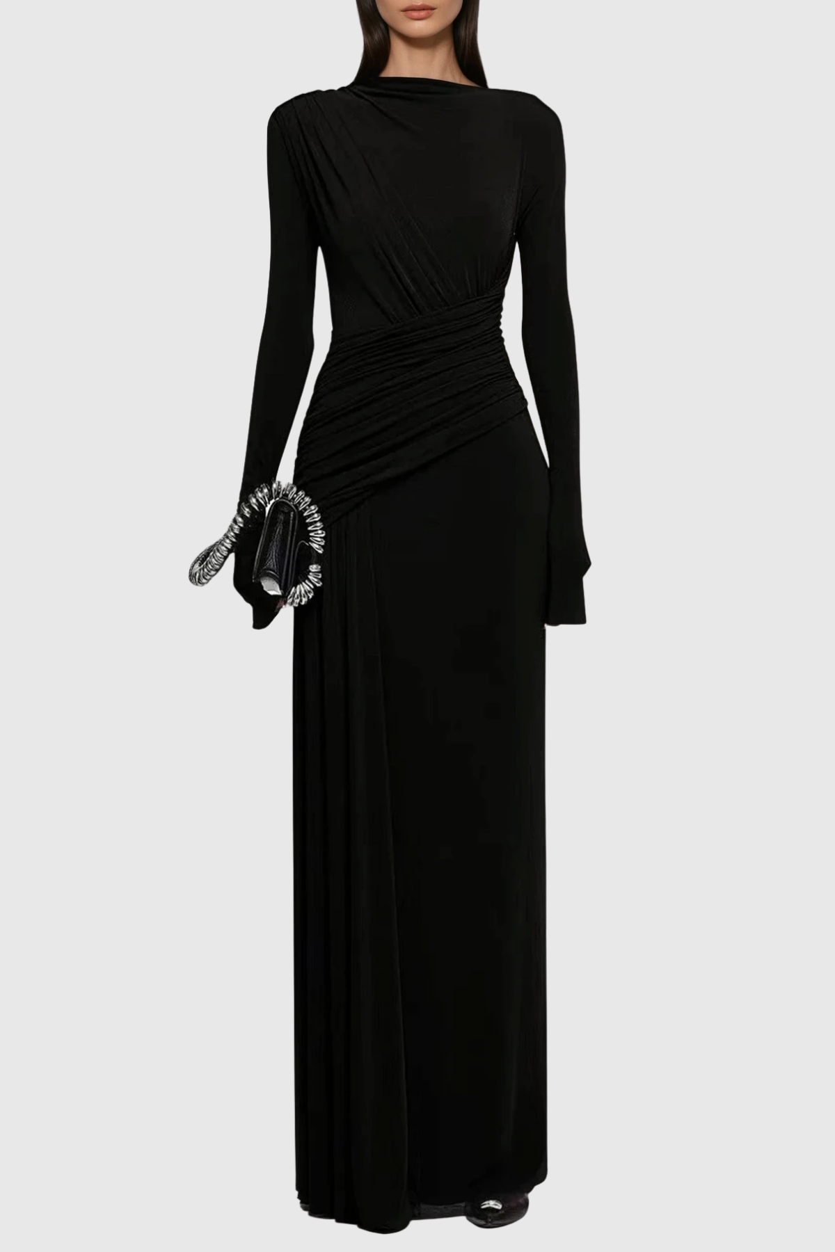 Cabdirashid Ruch Asymmetric Maxi Dress In Black