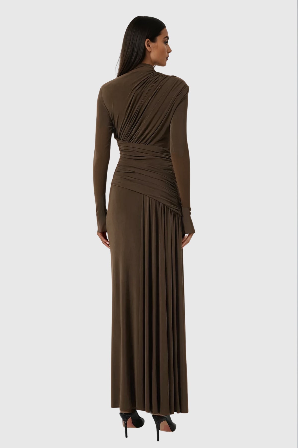Cabdirashid Ruch Asymmetric Maxi Dress In Brown