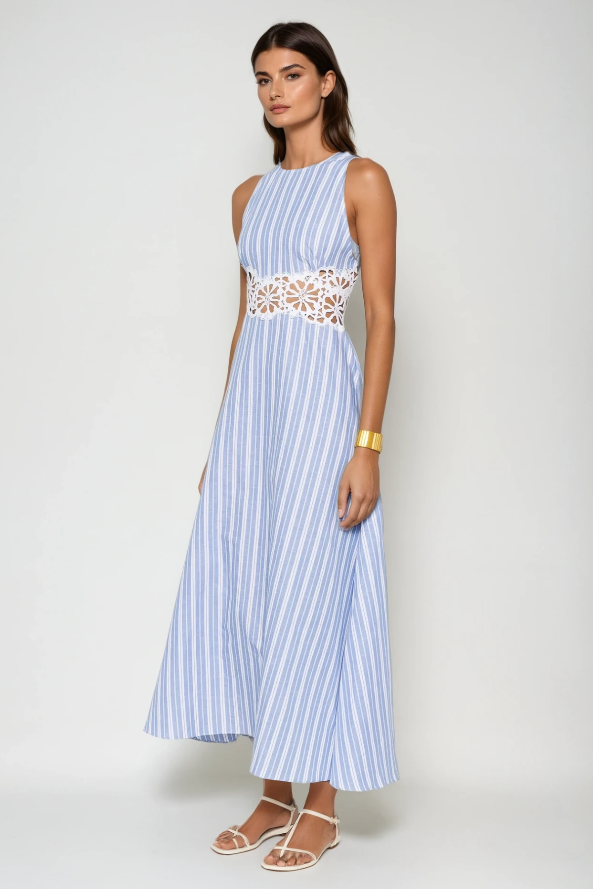 Caeso Sleeveless Stripe Cutout Maxi Dress