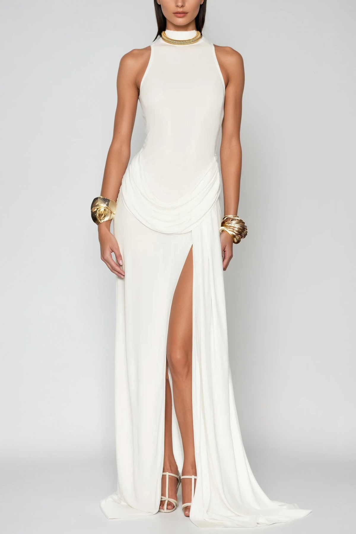 Canaan Ruch Sleeveless Split Maxi Dress In White