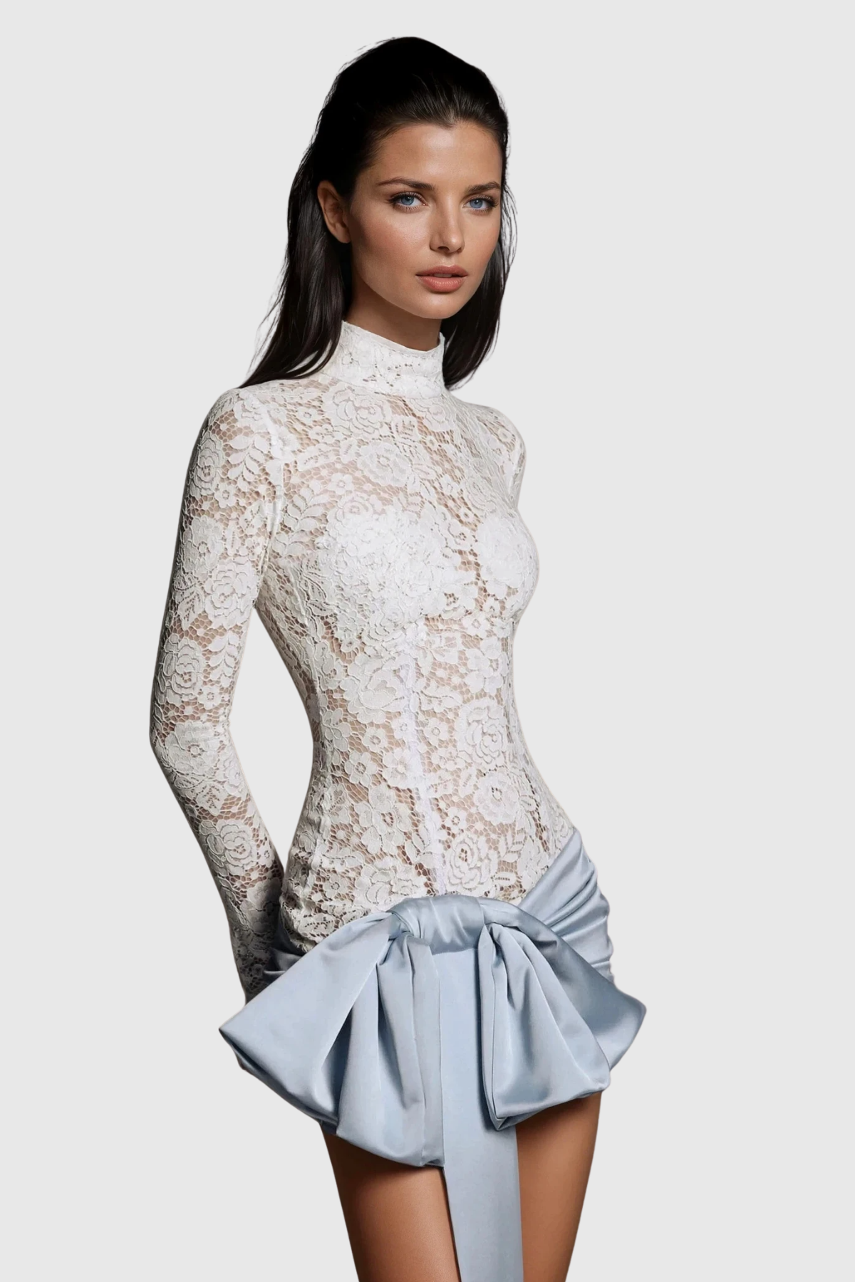 Clarence Lace Bow Satin Mini Dress