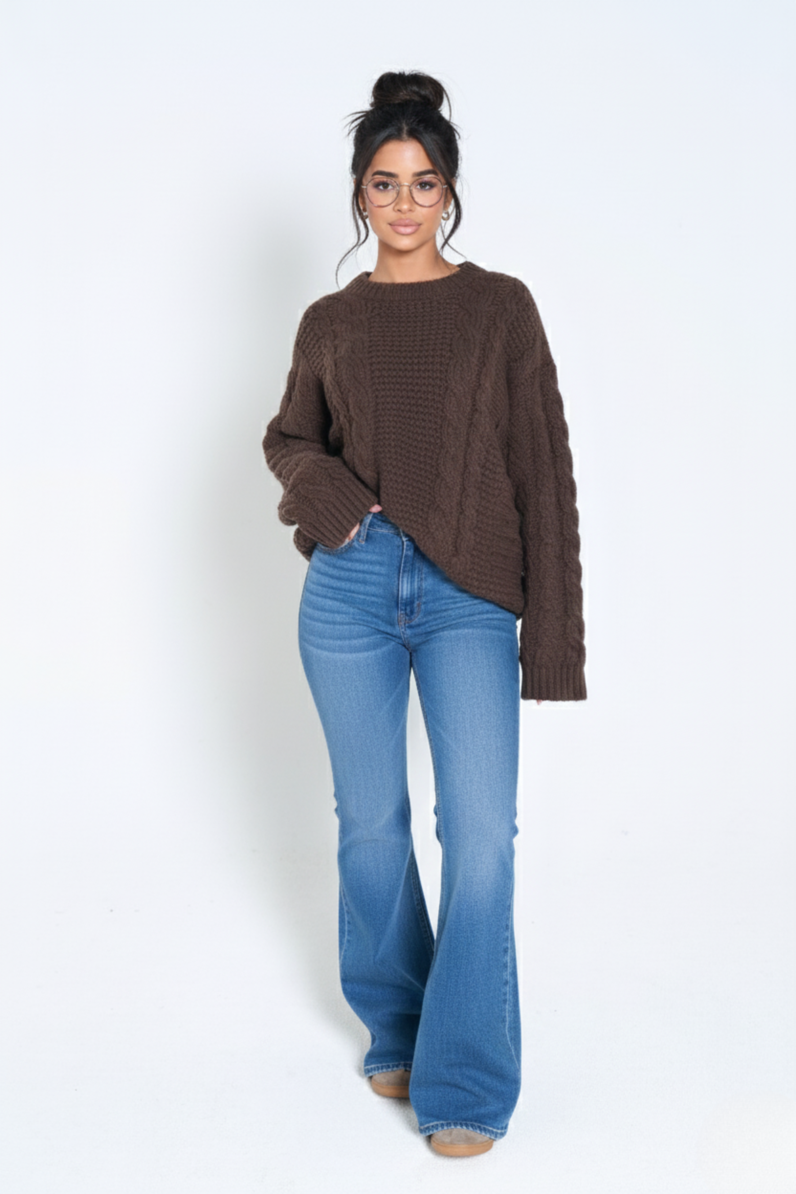 Cozy Cable Knit Sweater – Oversized Women’s Pullover | BROWN 1
