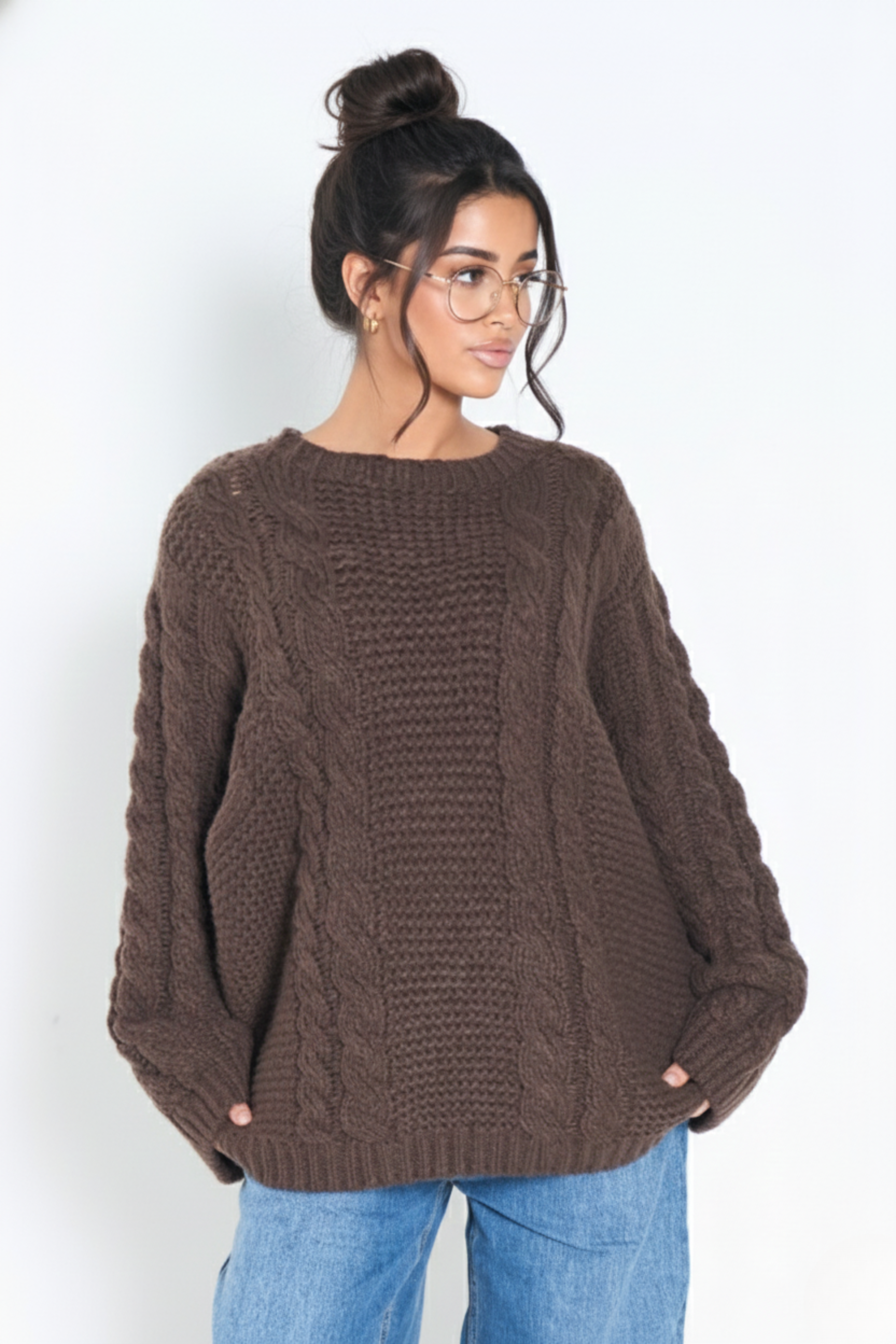 Cozy Cable Knit Sweater – Oversized Women’s Pullover | BROWN 2