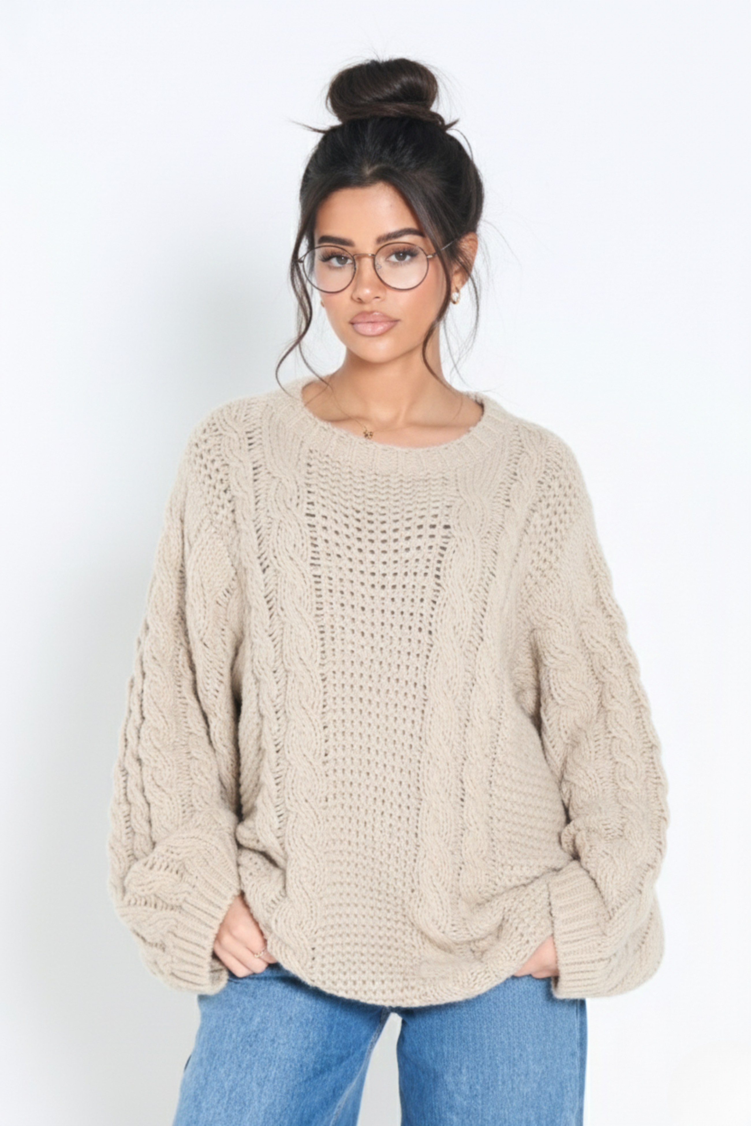 Cozy Cable Knit Sweater – Oversized Women’s Pullover | TAUPE 2