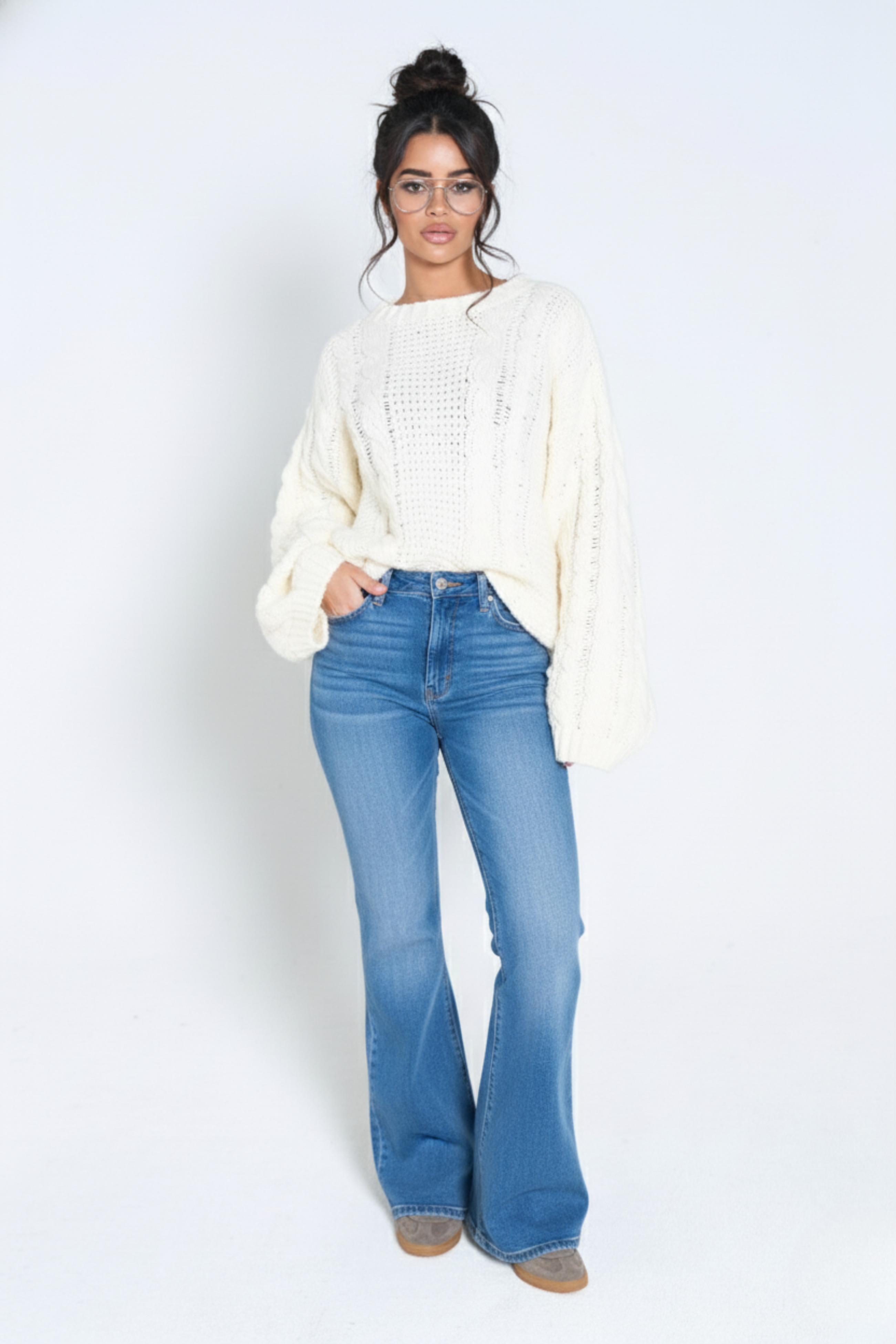 Cozy Cable Knit Sweater – Oversized Women’s Pullover | WHITE 1