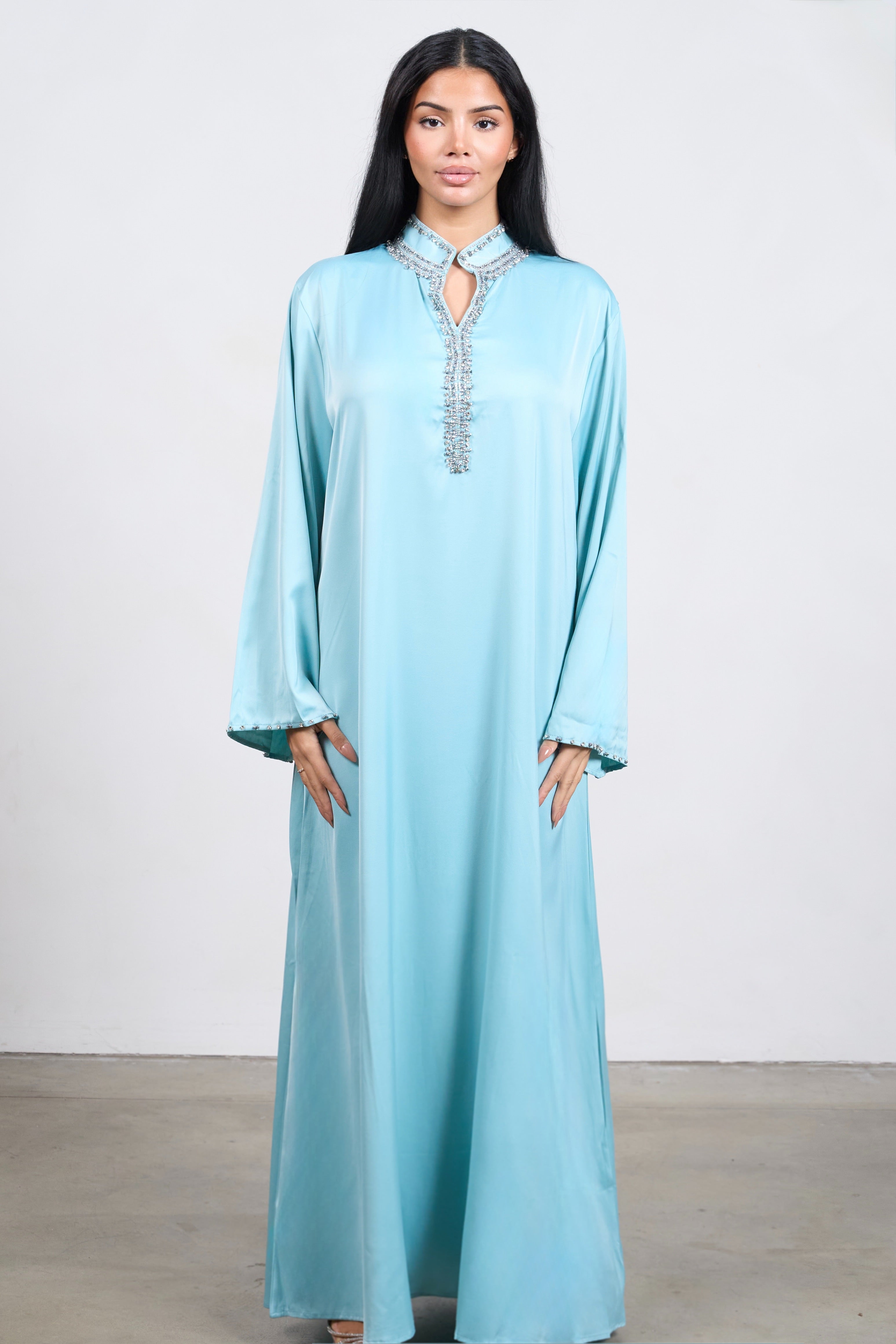 Crystal Edge Kaftan – Elegant Hand-Embellished Modest Dress