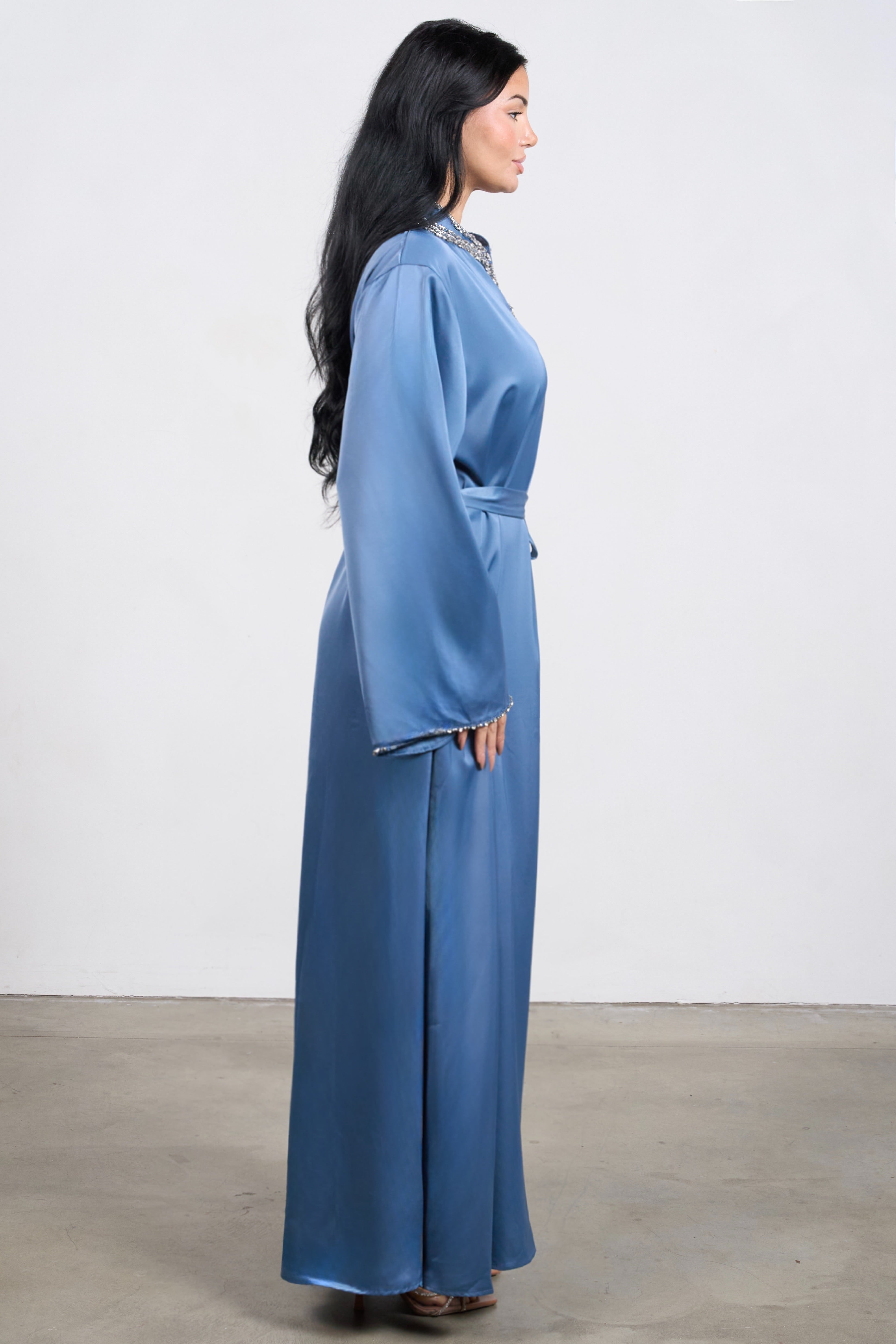 Crystal Edge Kaftan – Elegant Hand-Embellished Modest Dress