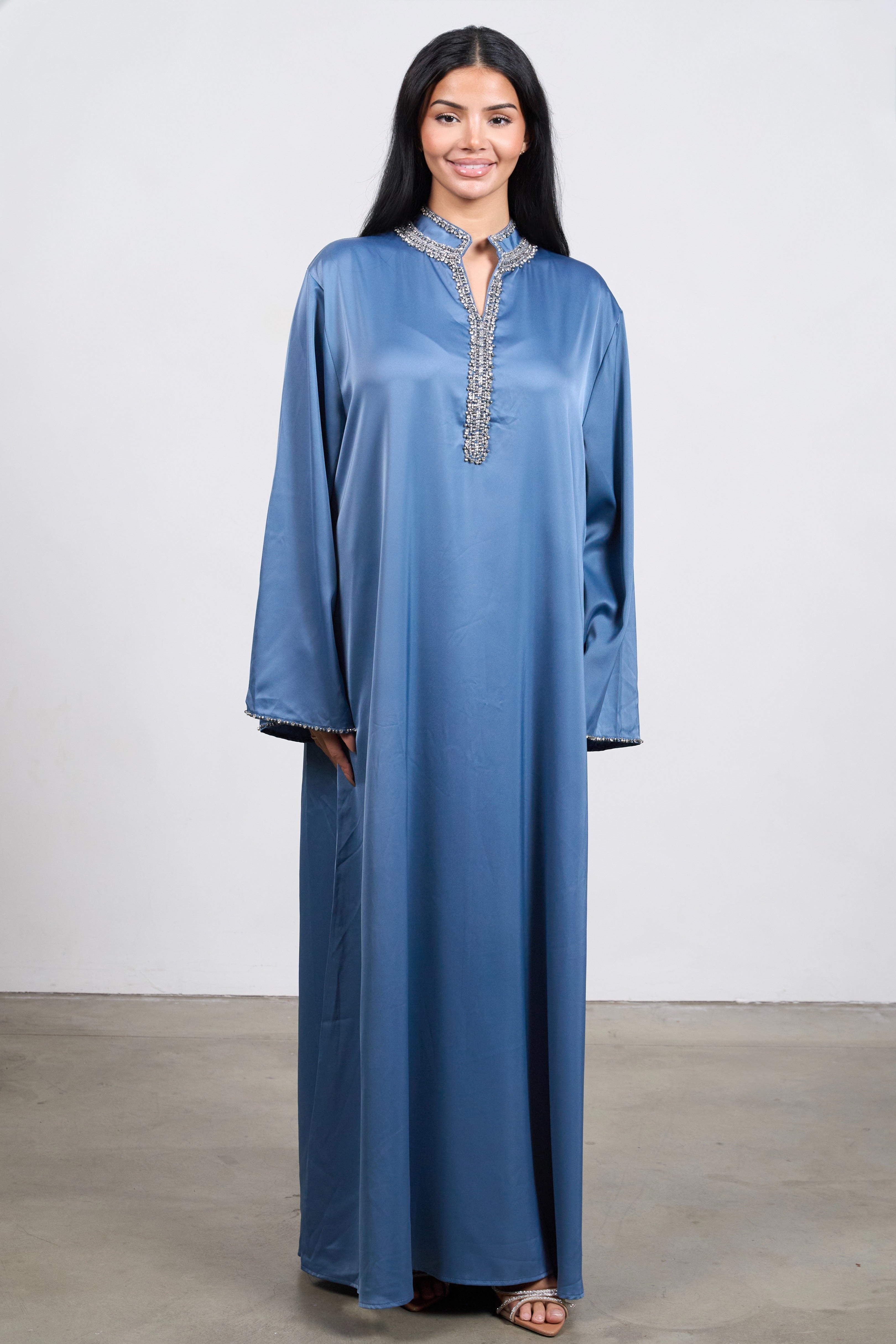 Crystal Edge Kaftan – Elegant Hand-Embellished Modest Dress