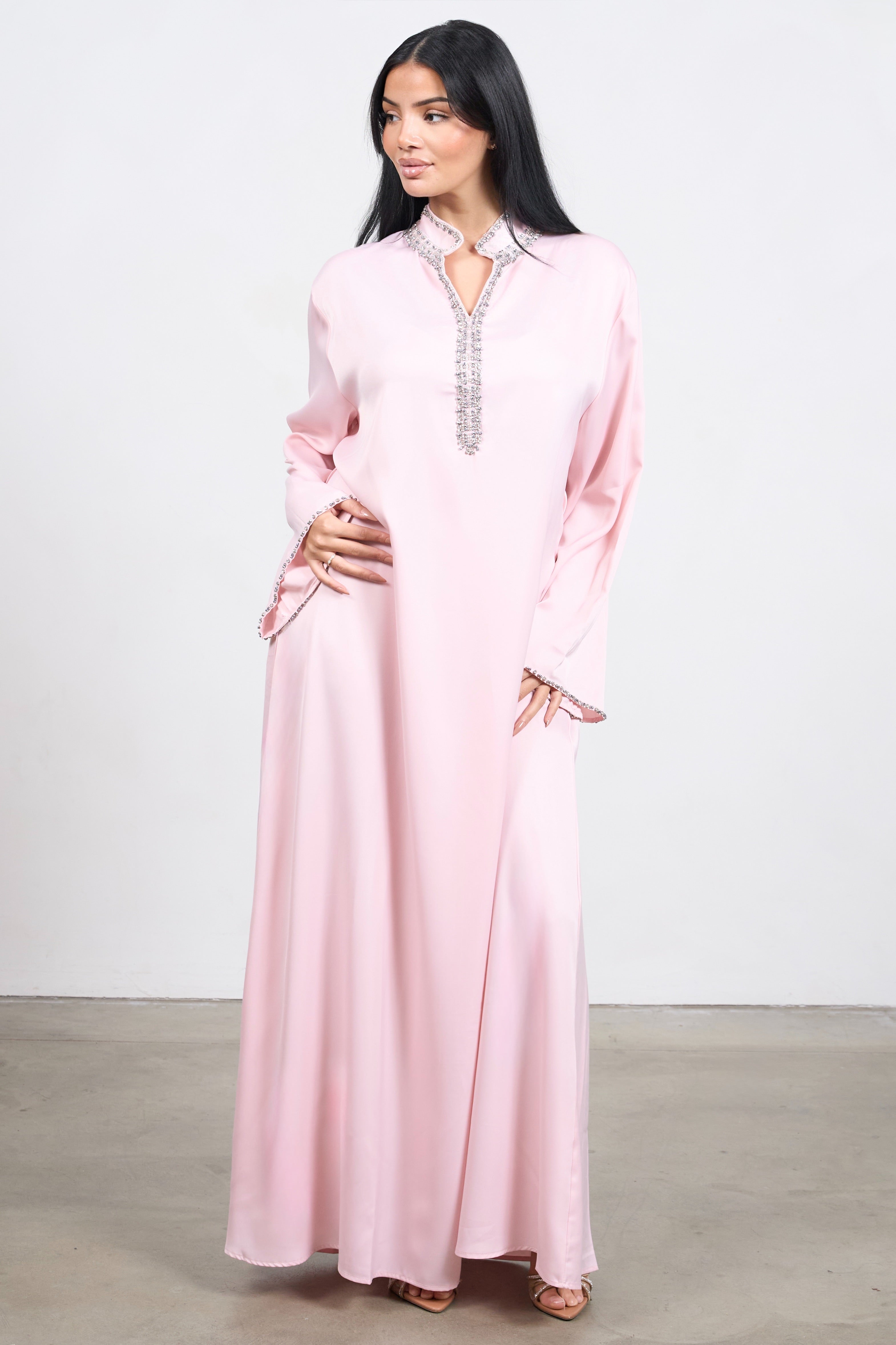 Crystal Edge Kaftan – Elegant Hand-Embellished Modest Dress