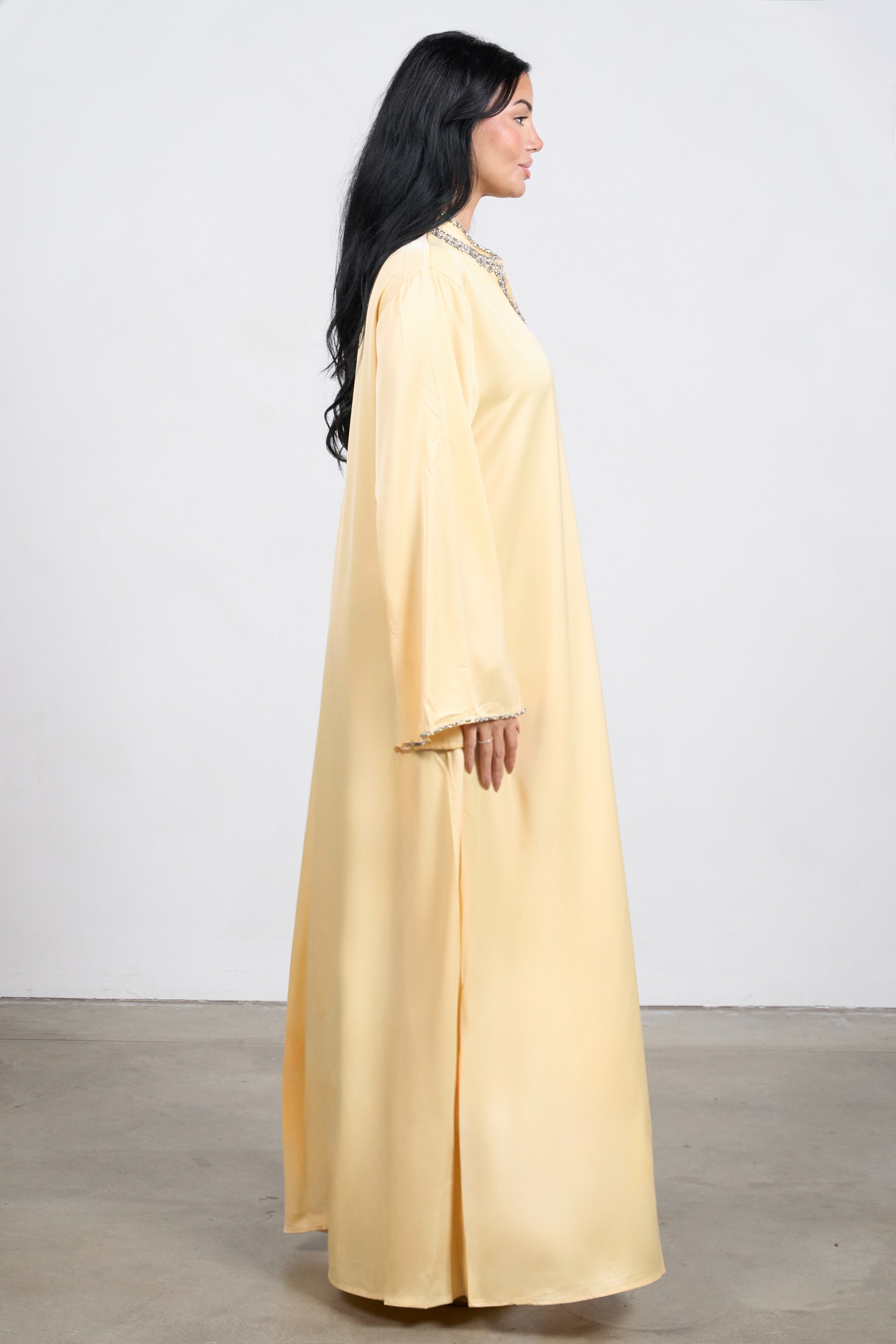Crystal Edge Kaftan – Elegant Hand-Embellished Modest Dress