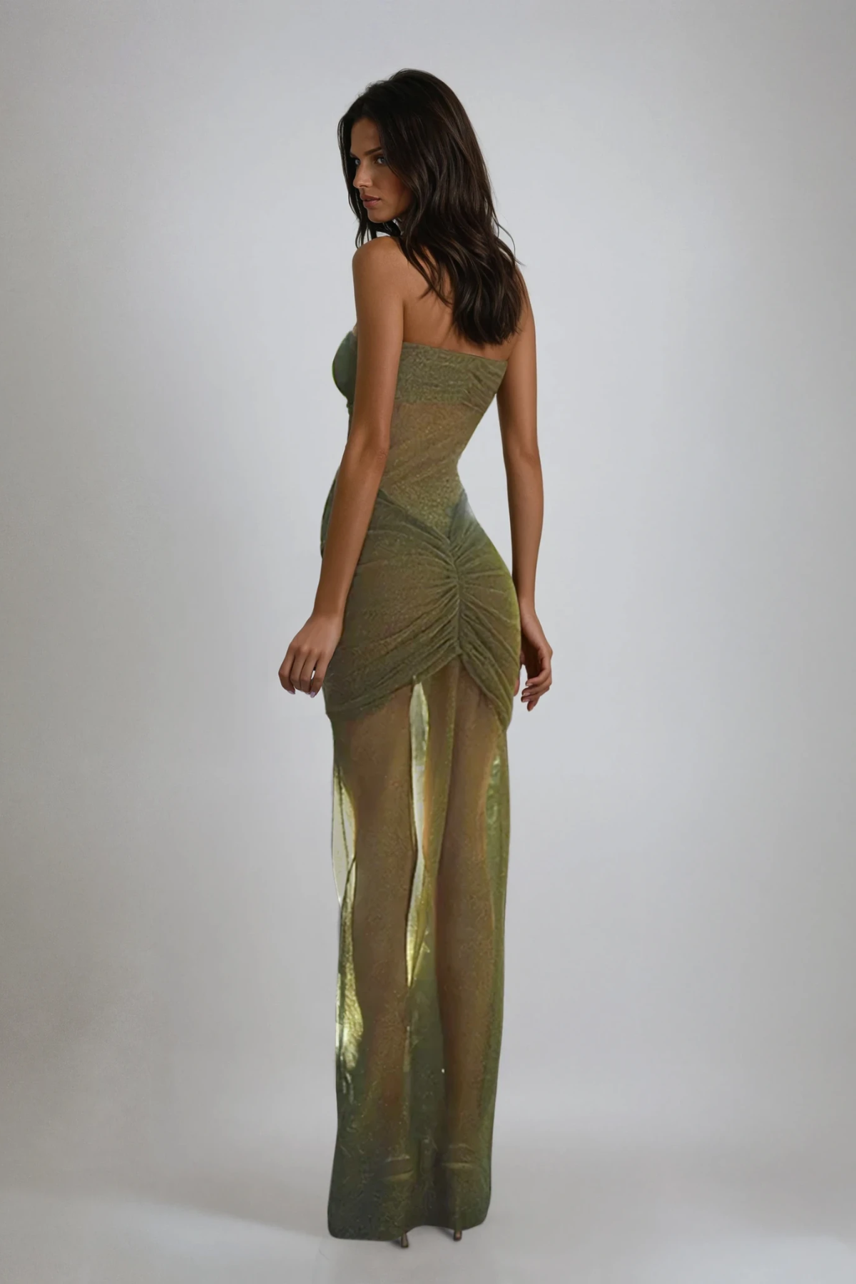 Daedalus Strapless Sequin Maxi Dress In Green