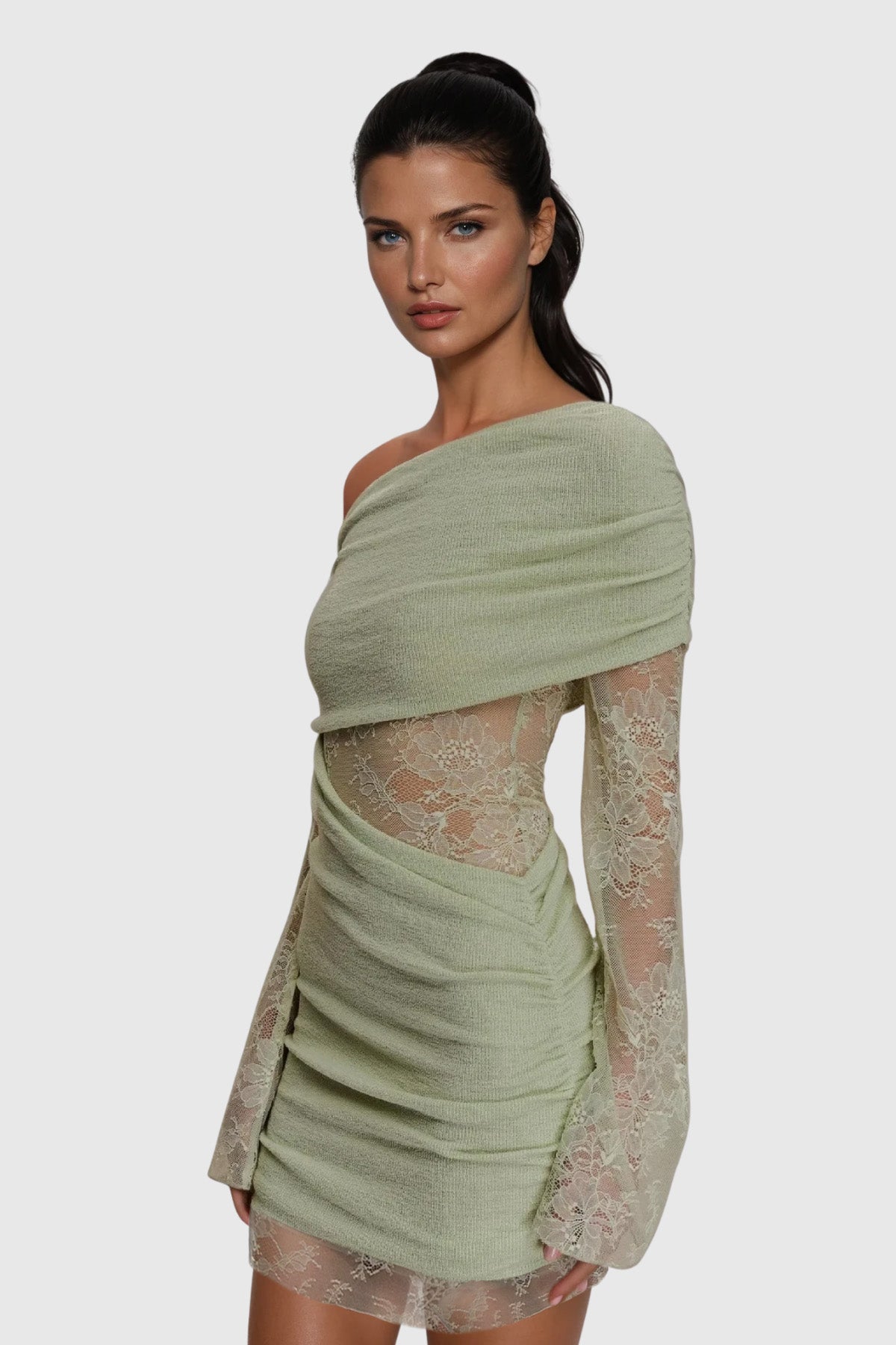 Dagrun Knit Ruch Lace Mini Dress