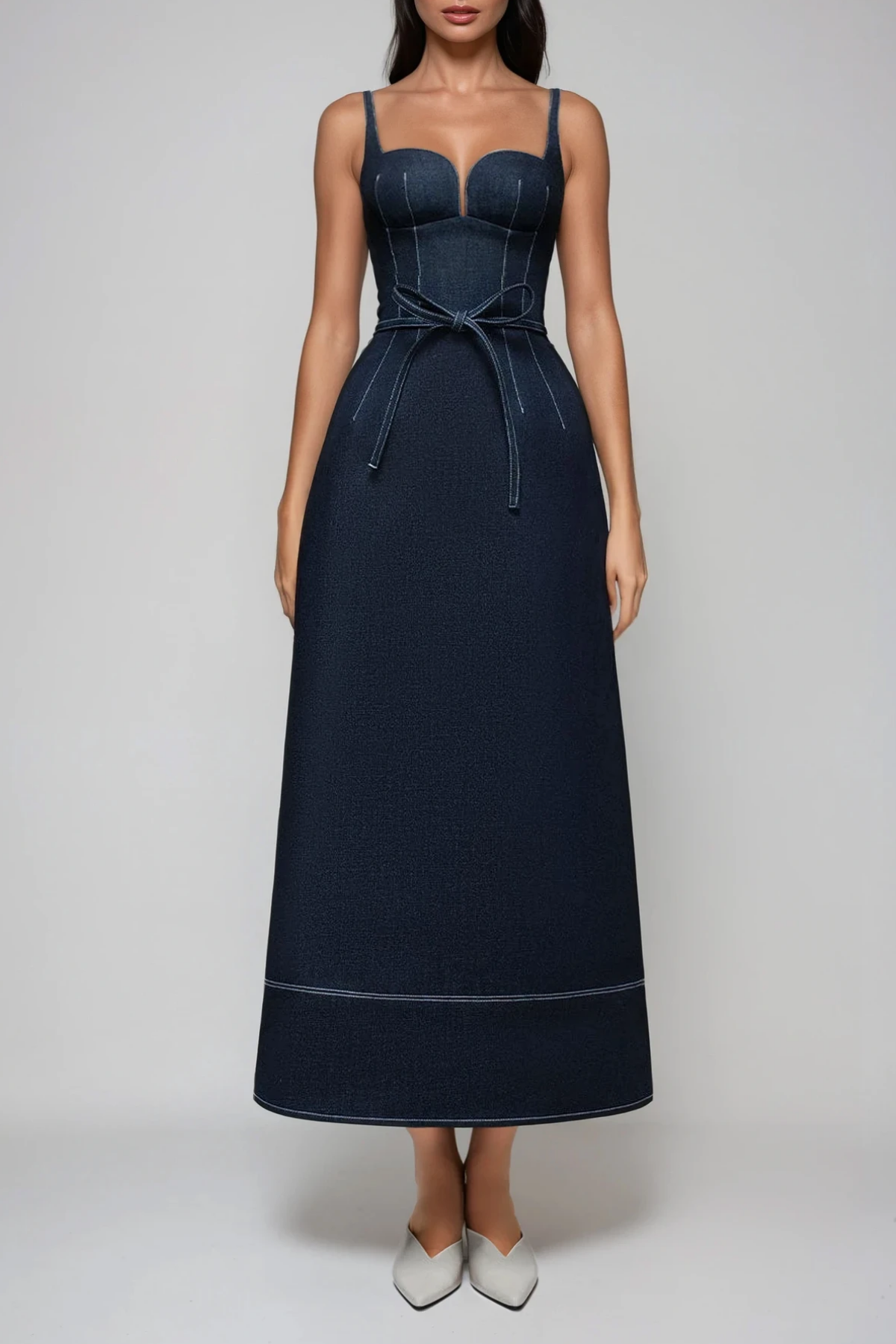 Dani Spaghetti Bow Denim Maxi Dress
